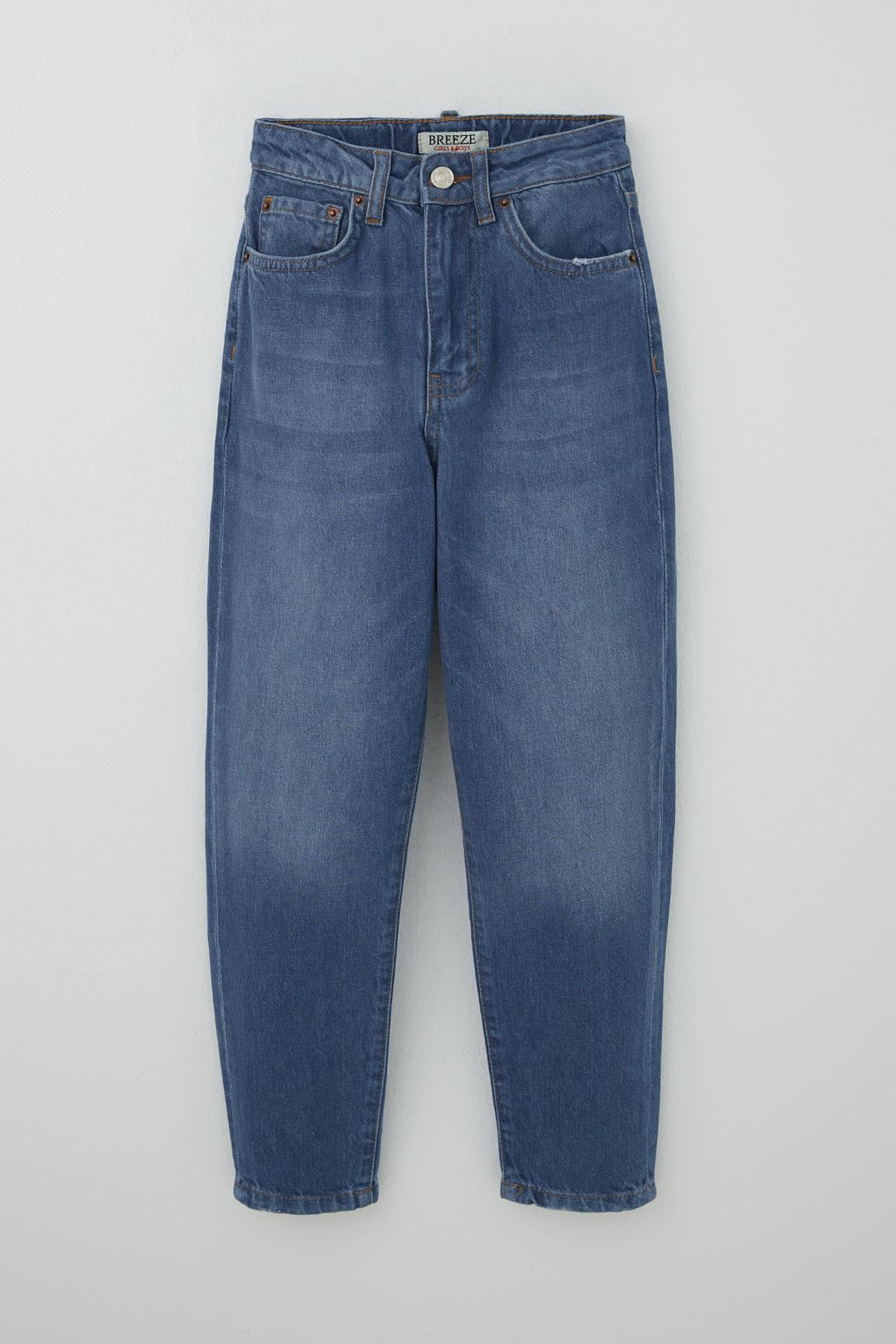 Breeze Kız Çocuk Jean Pantolon Cepli Düğmeli Mavi (9-14 Yaş)