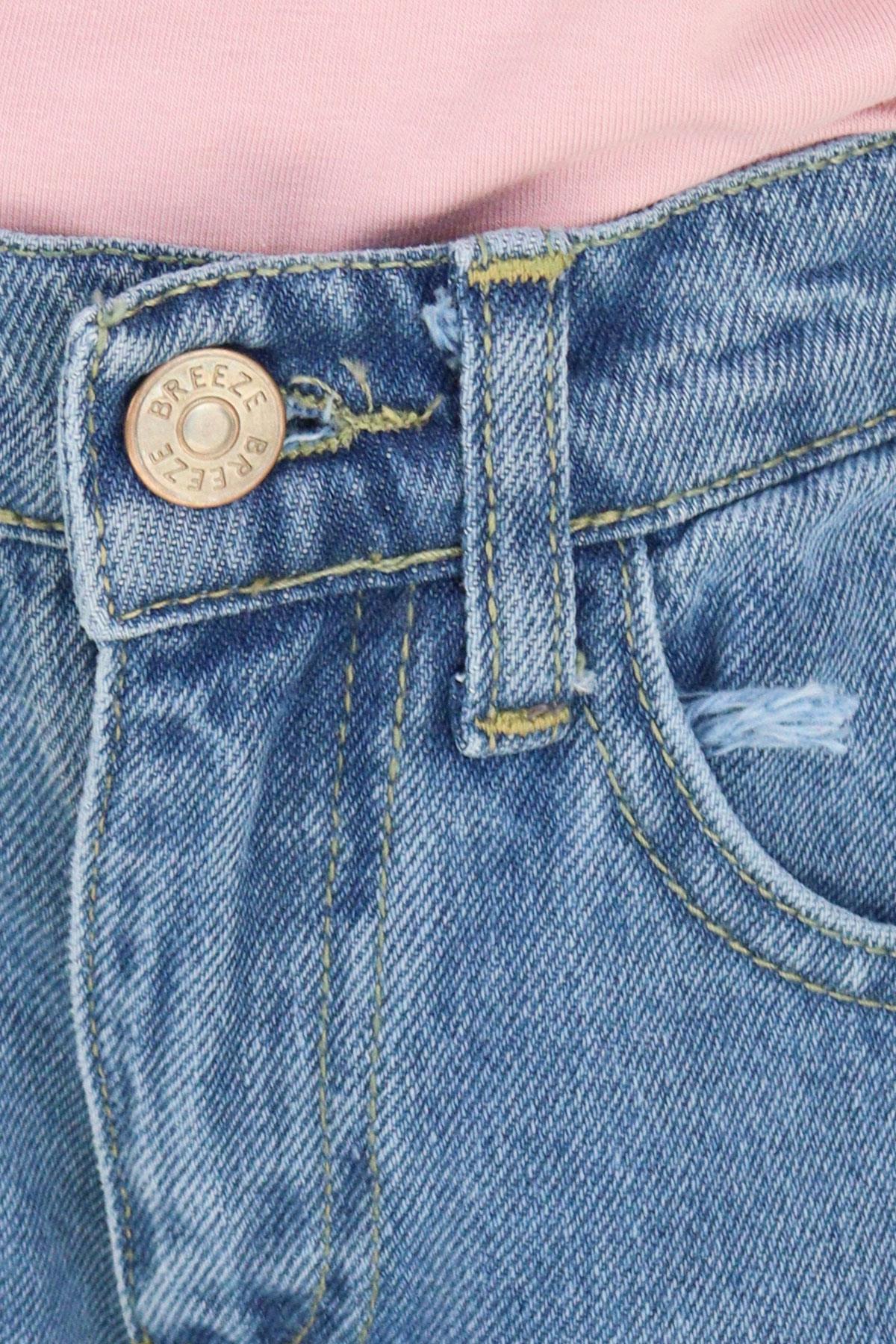 Breeze Kız Çocuk Jean Pantolon Cepli Fermuarlı Mavi (7-9 Yaş)