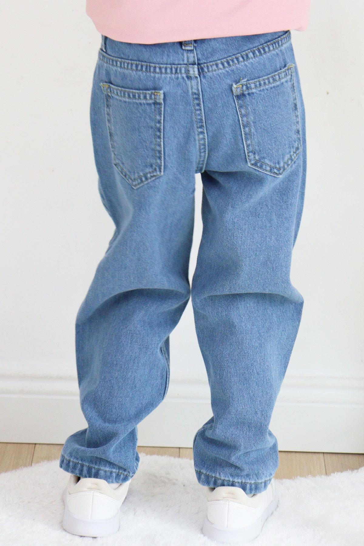Breeze Kız Çocuk Jean Pantolon Cepli Fermuarlı Mavi (7-9 Yaş)