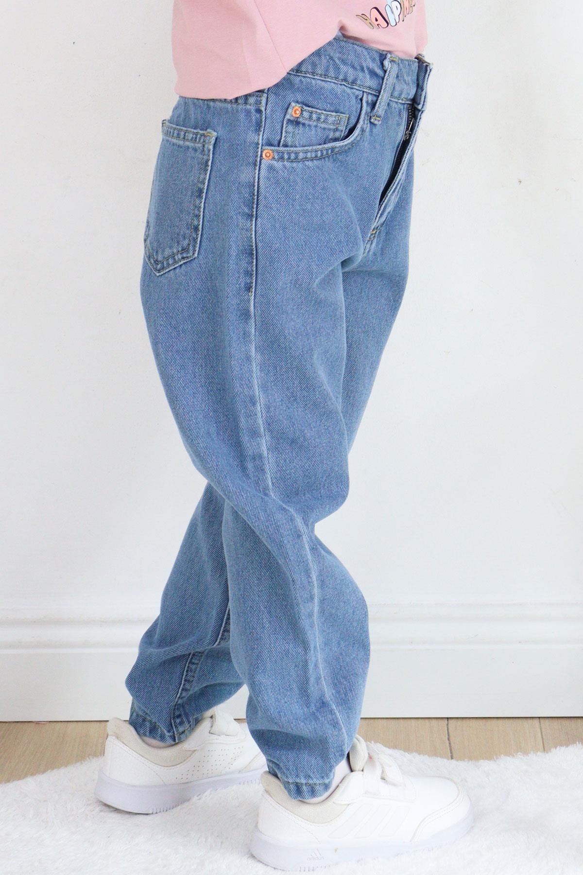 Breeze Kız Çocuk Jean Pantolon Cepli Fermuarlı Mavi (7-9 Yaş)