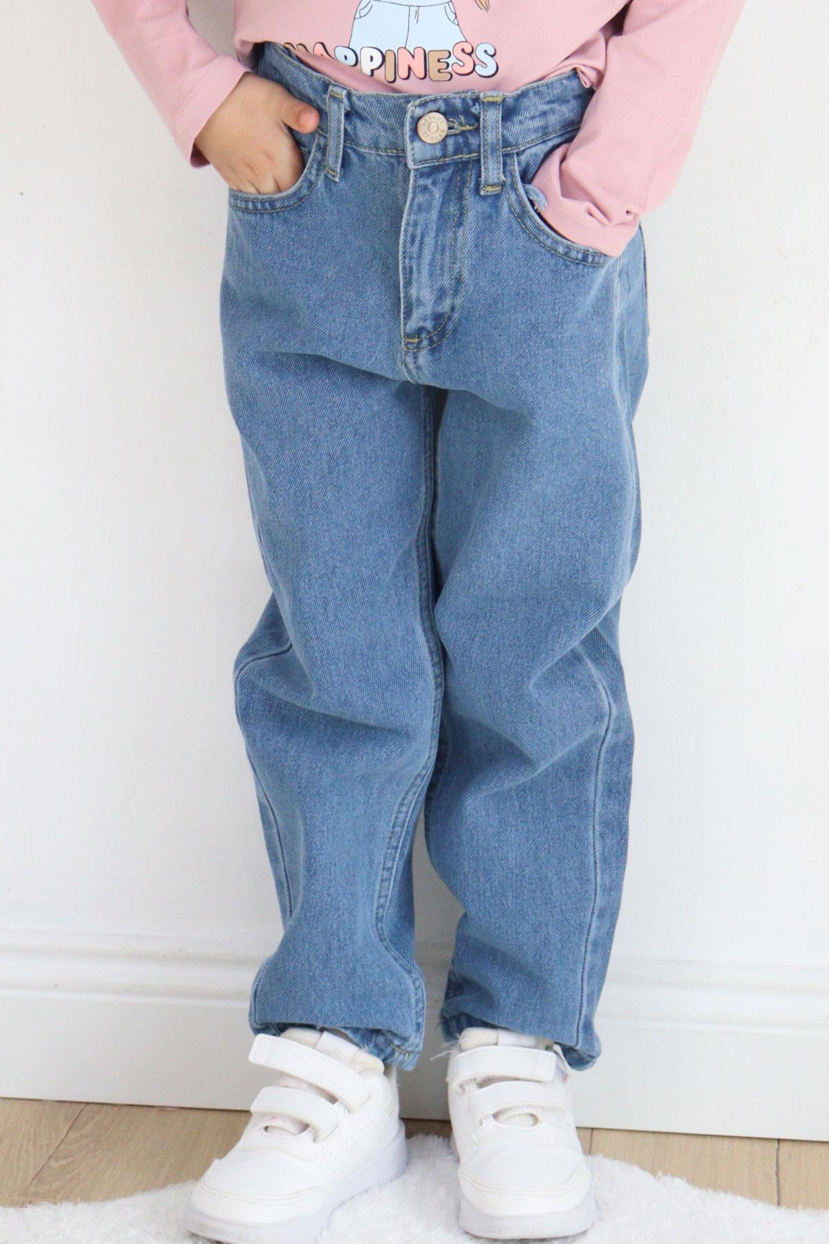 Breeze Kız Çocuk Jean Pantolon Cepli Fermuarlı Mavi (7-9 Yaş)