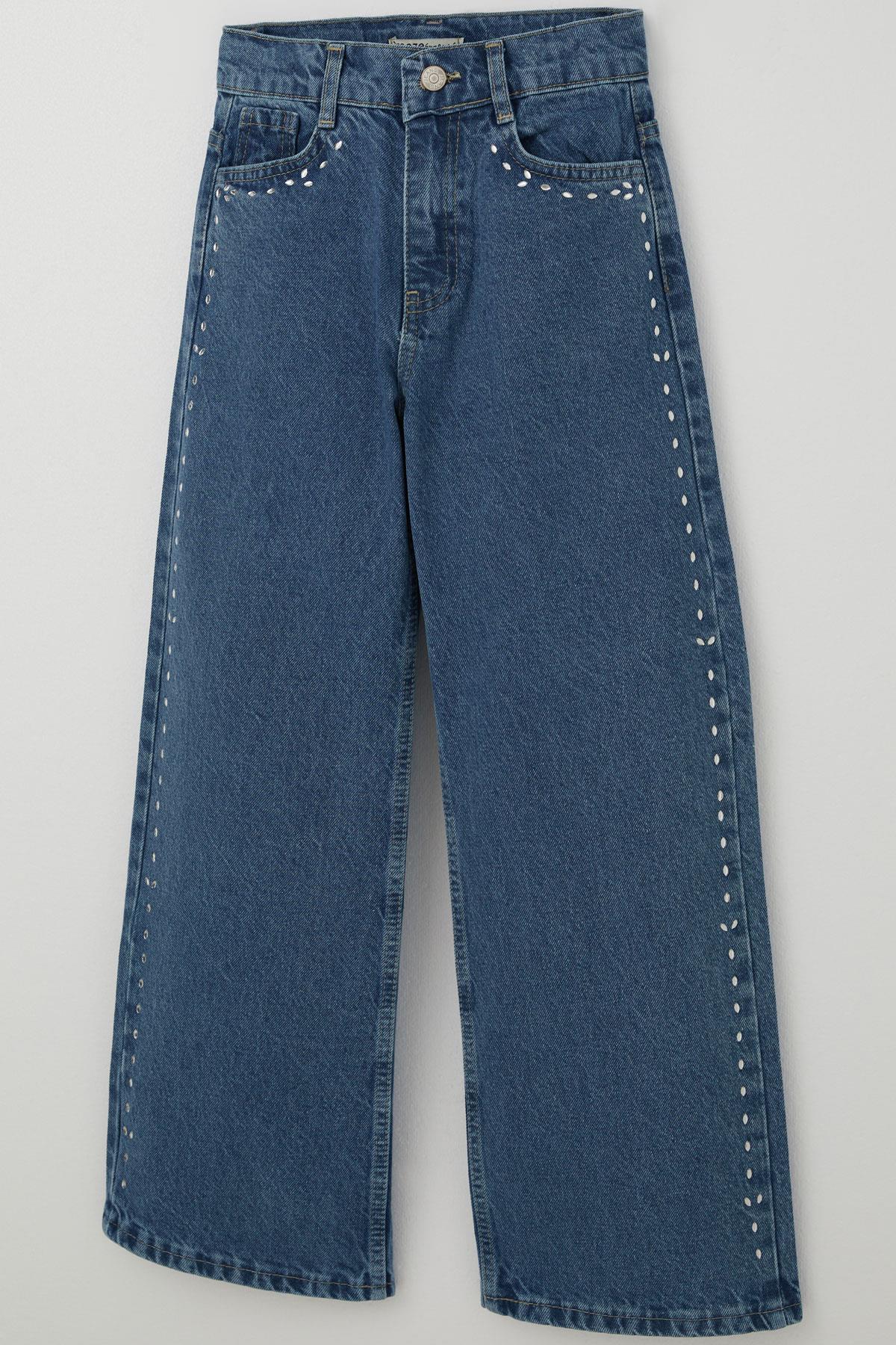 Breeze Kız Çocuk Jean Pantolon Damla Taş Aksesuarlı Mavi (10-14 Yaş)