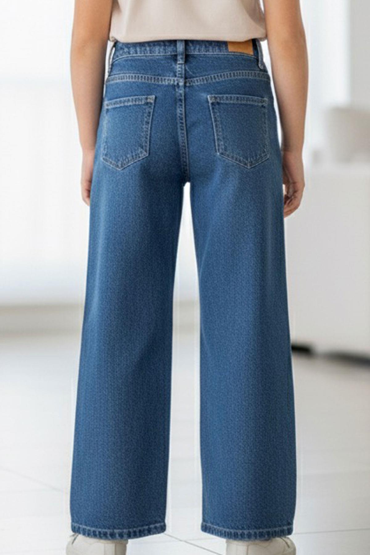 Breeze Kız Çocuk Jean Pantolon Damla Taş Aksesuarlı Mavi (10-14 Yaş)