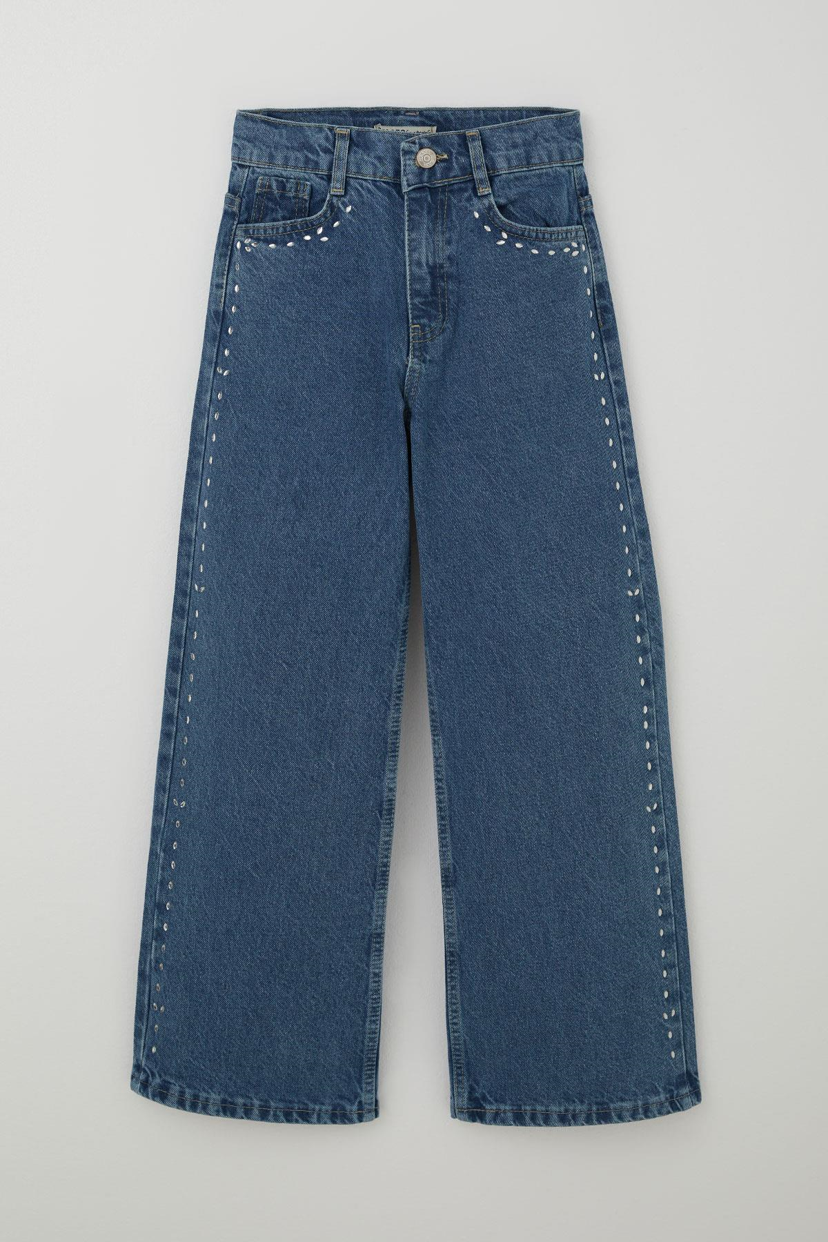 Breeze Kız Çocuk Jean Pantolon Damla Taş Aksesuarlı Mavi (11-13 Yaş)