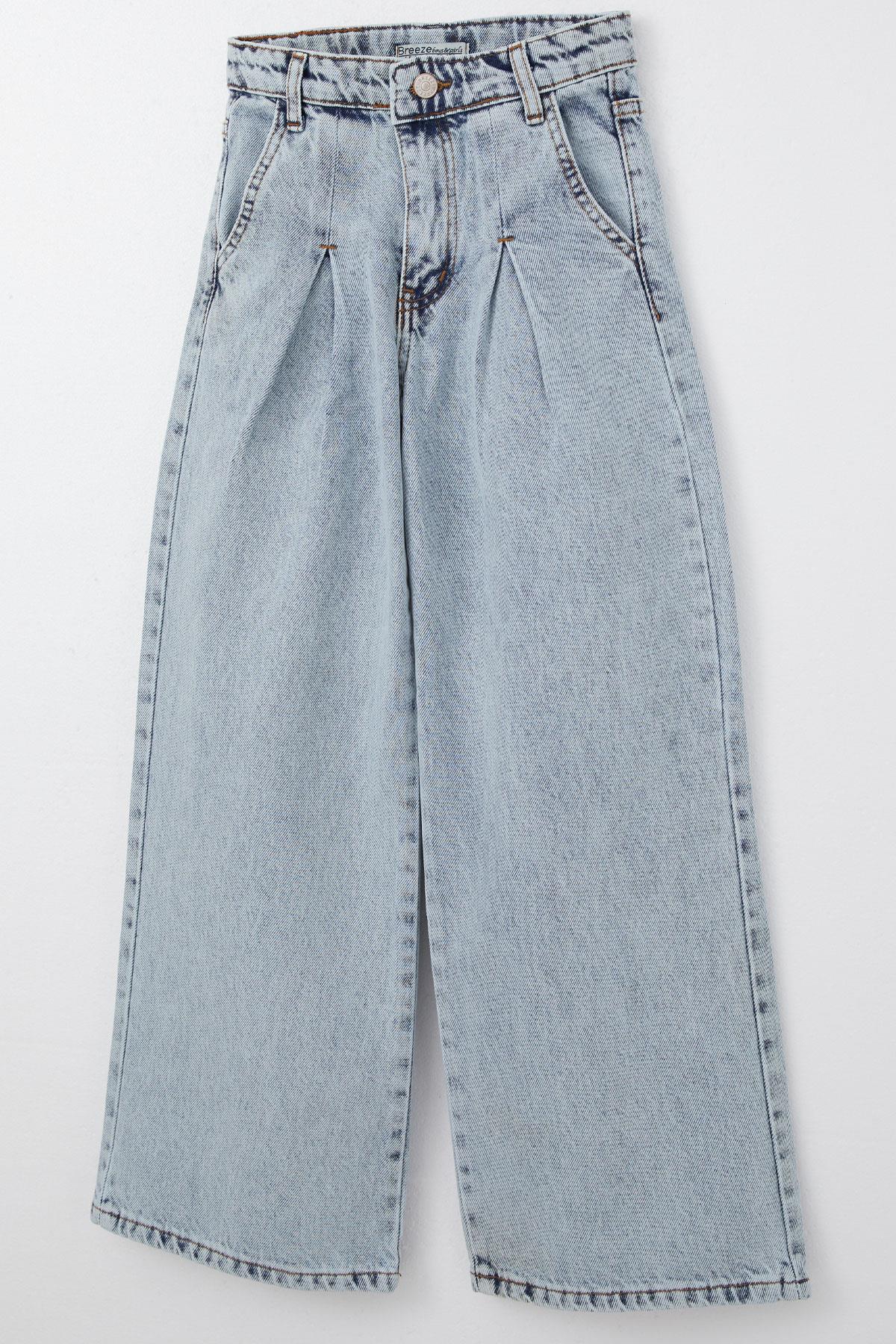 Breeze Kız Çocuk Jean Pantolon Geniş Paça Düğmeli Açık Mavi (10-14 Yaş)