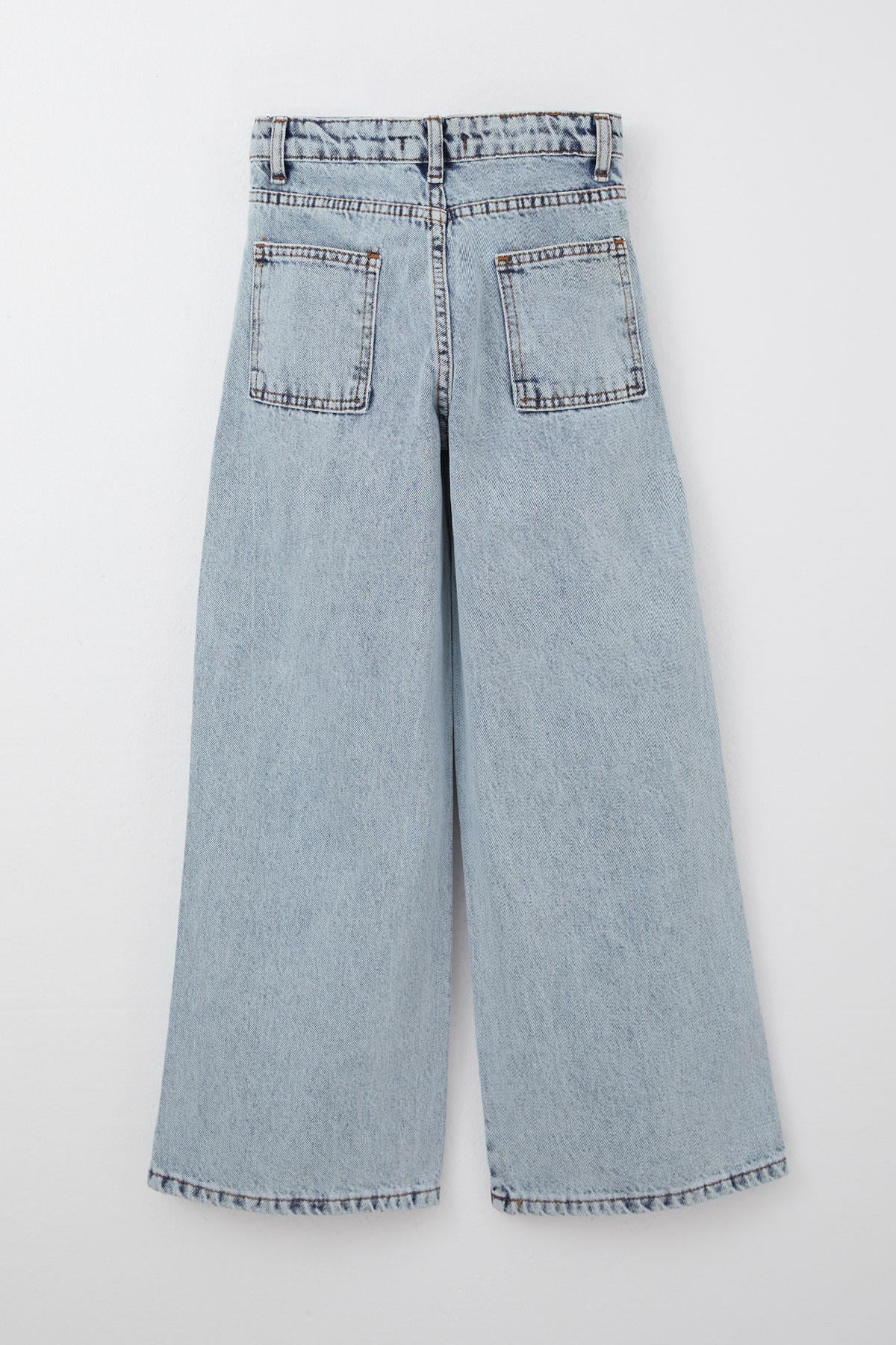 Breeze Kız Çocuk Jean Pantolon Geniş Paça Düğmeli Açık Mavi (10-14 Yaş)