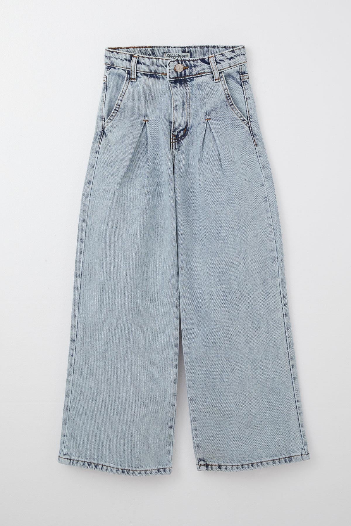 Breeze Kız Çocuk Jean Pantolon Geniş Paça Düğmeli Açık Mavi (10-14 Yaş)
