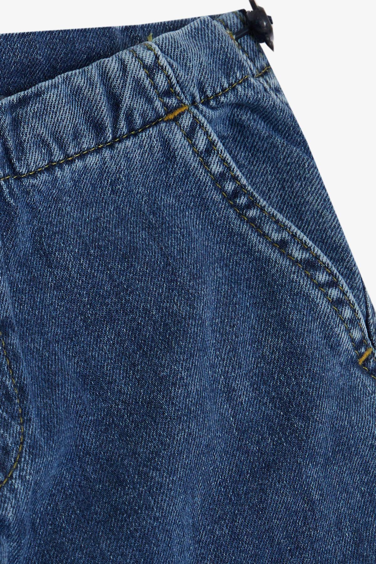 Breeze Kız Çocuk Jean Pantolon Kargo Cepli Beli Paçası Lastik Büzgü Mavi (9-14 Yaş)