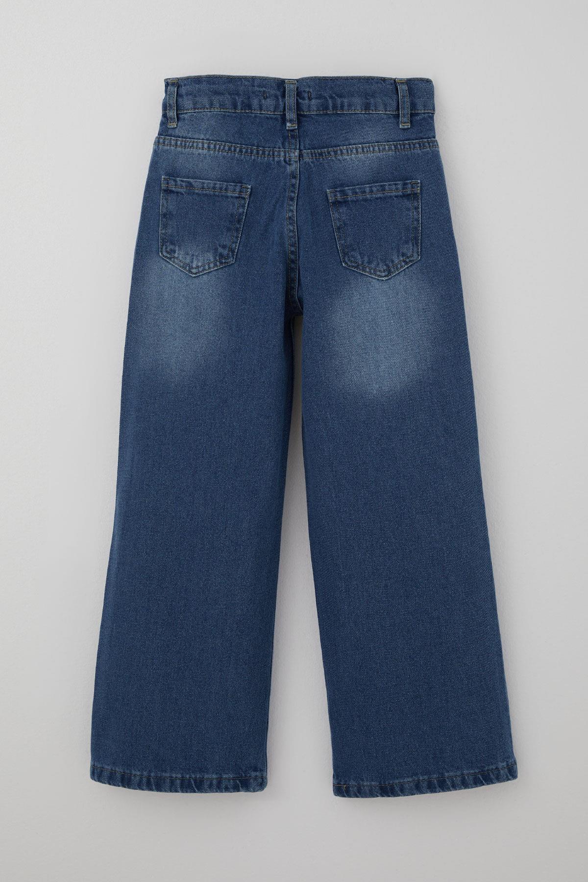 Breeze Kız Çocuk Jean Pantolon Kelebek Nakışlı Mavi (5-9 Yaş)