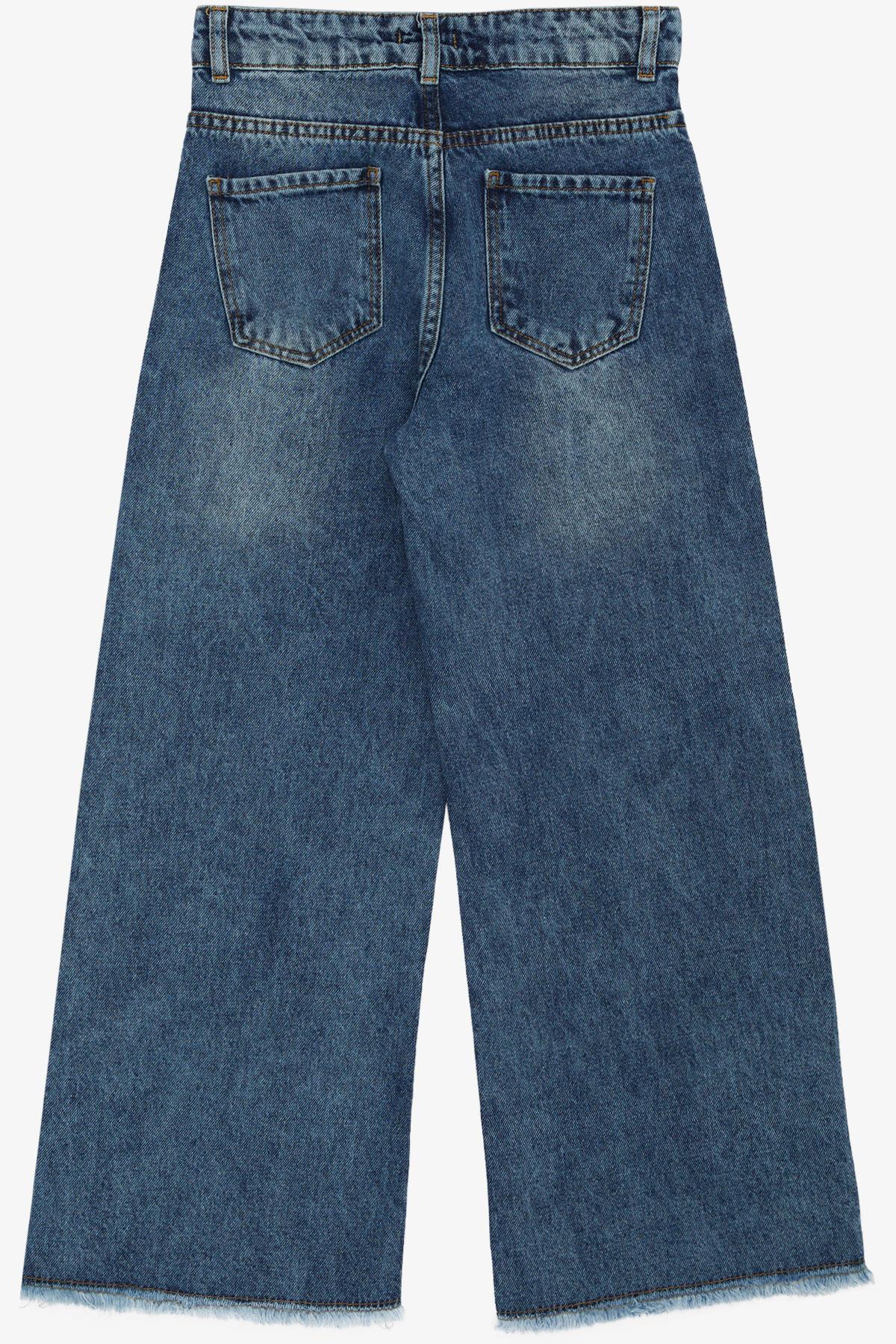 Breeze Kız Çocuk Jean Pantolon Kelebek Nakışlı Mavi (8-14 Yaş)
