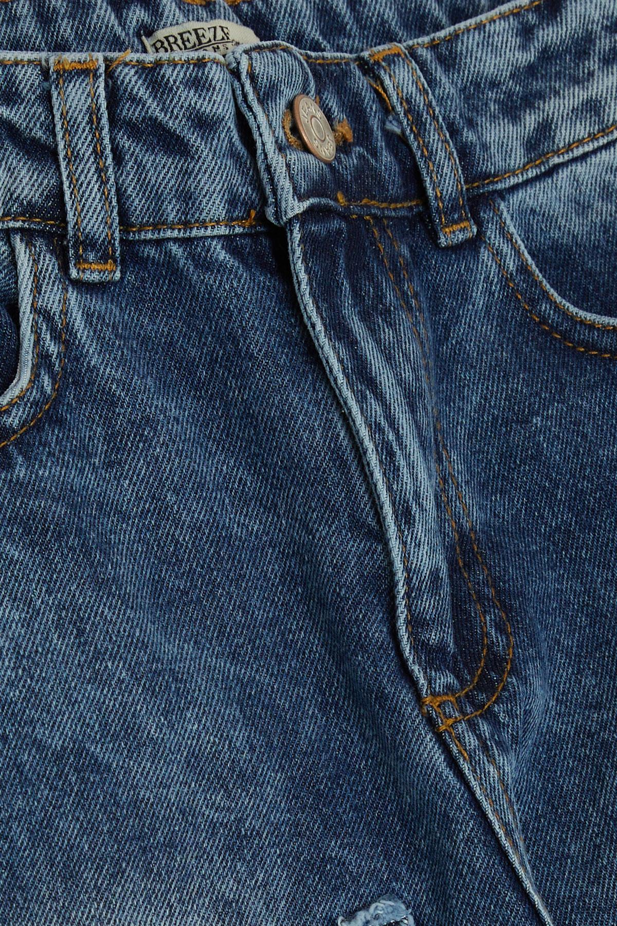 Breeze Kız Çocuk Jean Pantolon Kelebek Nakışlı Mavi (8-14 Yaş)