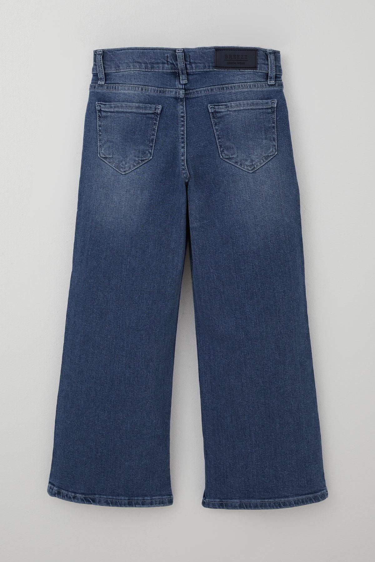 Breeze Kız Çocuk Jean Pantolon Paça Kısmı Kelebek Baskı Detaylı Mavi (6-12 Yaş)