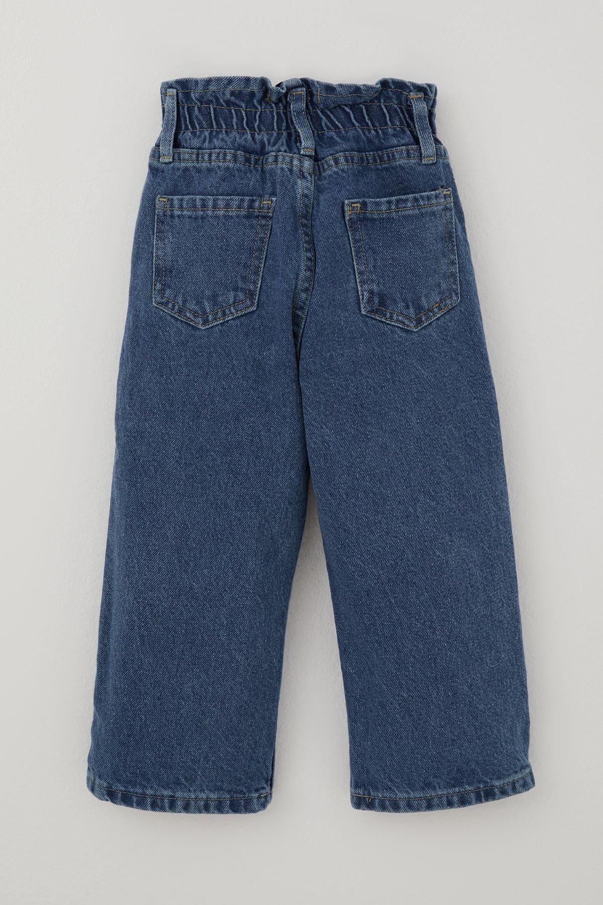 Breeze Kız Çocuk Jean Pantolon Papatya Nakışlı Düğmeli Mavi (1.5-5 Yaş)
