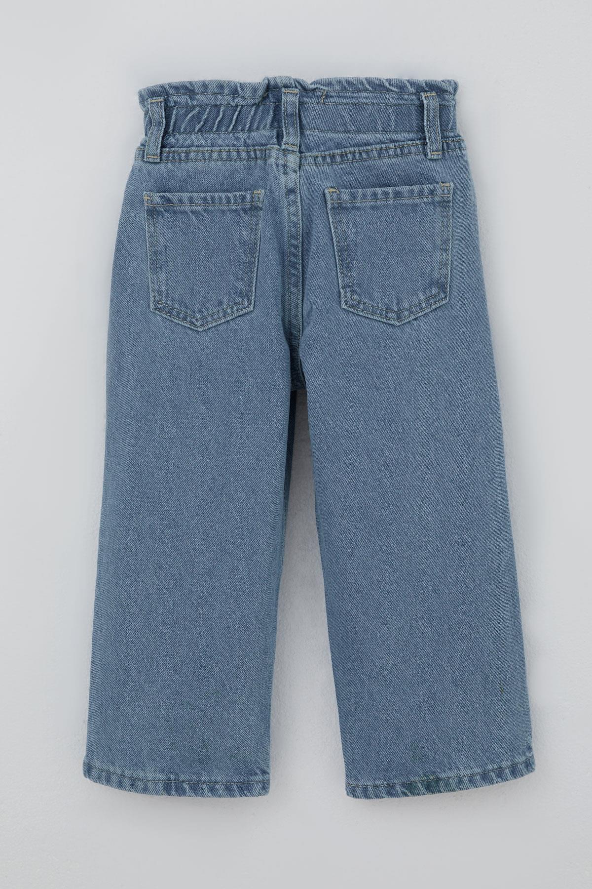Breeze Kız Çocuk Jean Pantolon Papatya Nakışlı Düğmeli Açık Mavi (1.5-4 Yaş)