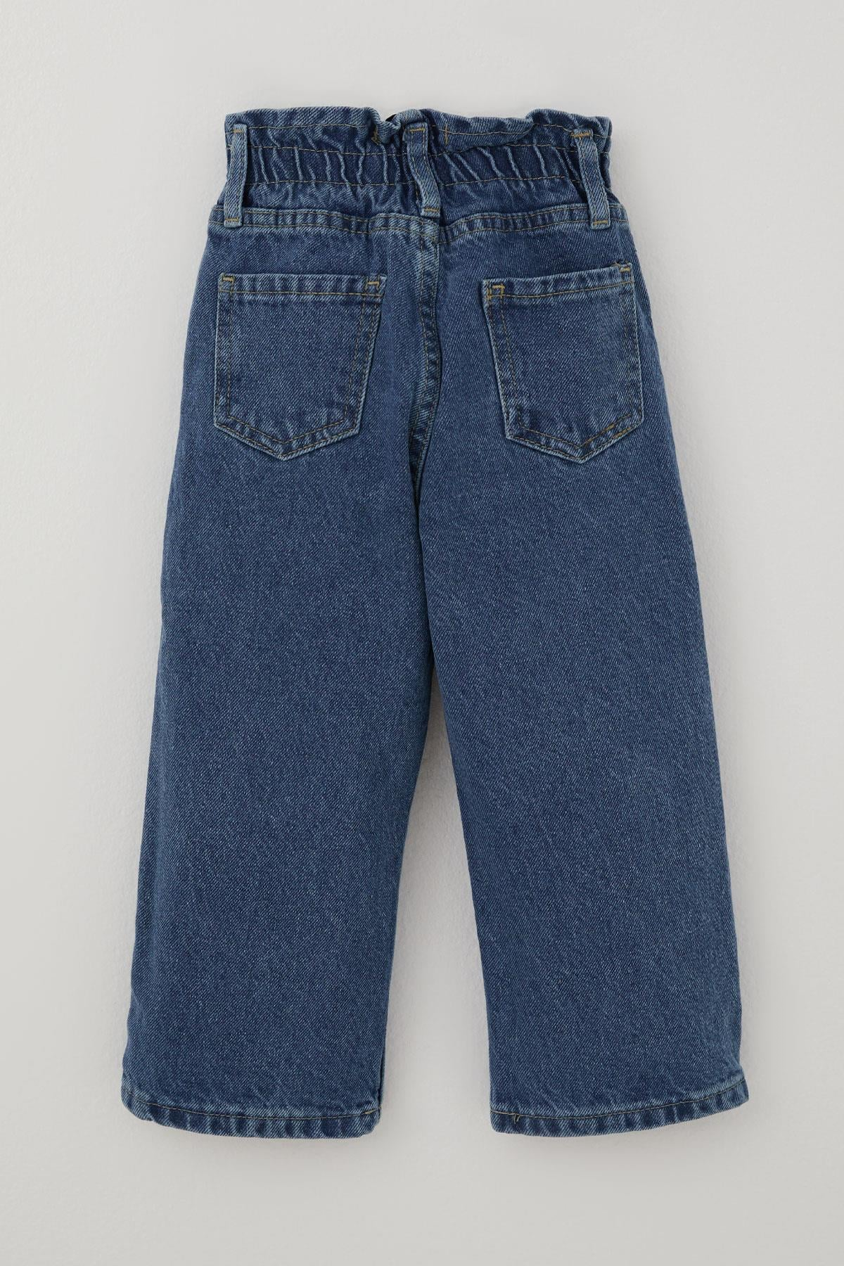 Breeze Kız Çocuk Jean Pantolon Papatya Nakışlı Düğmeli Mavi (1.5-5 Yaş)