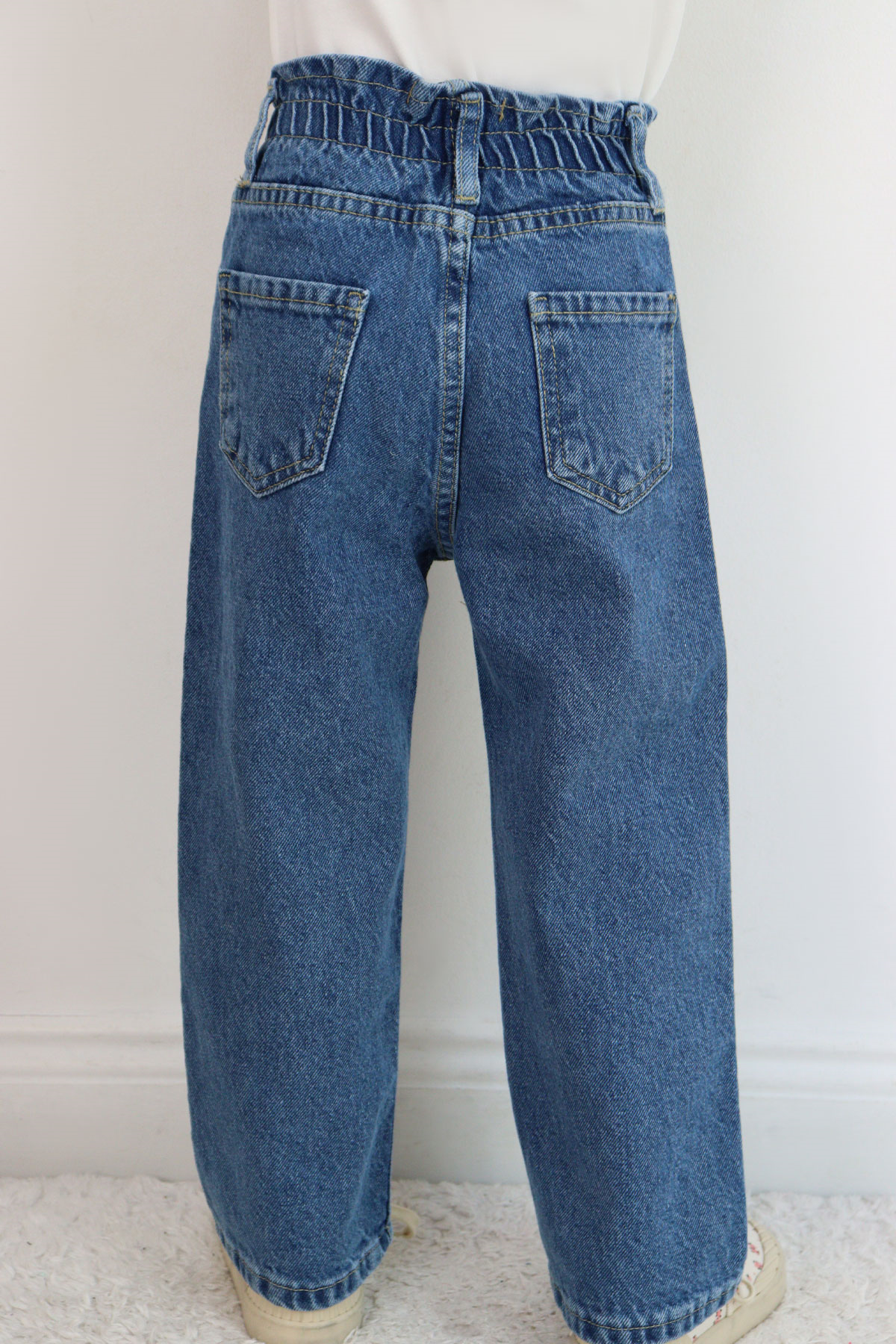 Breeze Kız Çocuk Jean Pantolon Papatya Nakışlı Düğmeli Mavi (1.5-5 Yaş)