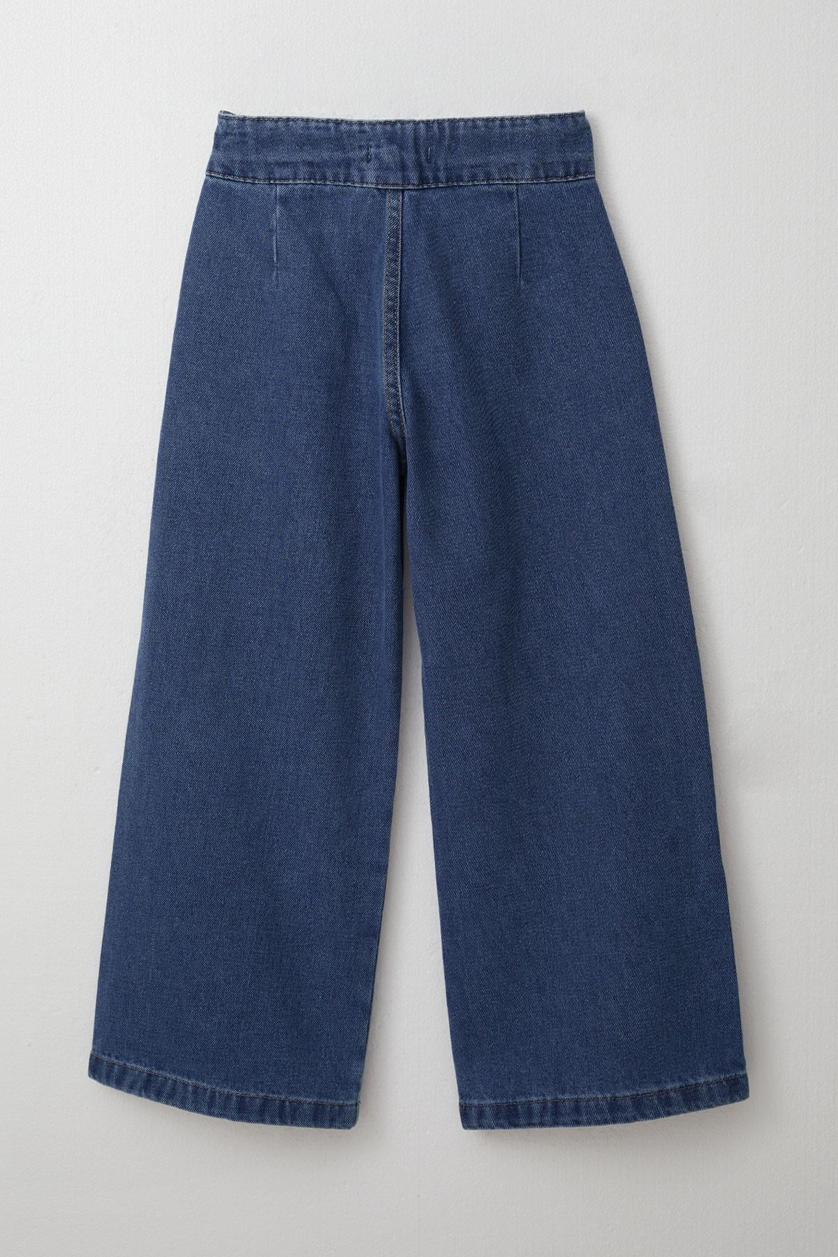 Breeze Kız Çocuk Jean Pantolon Pileli Geniş Paça Mavi (5-9 Yaş)