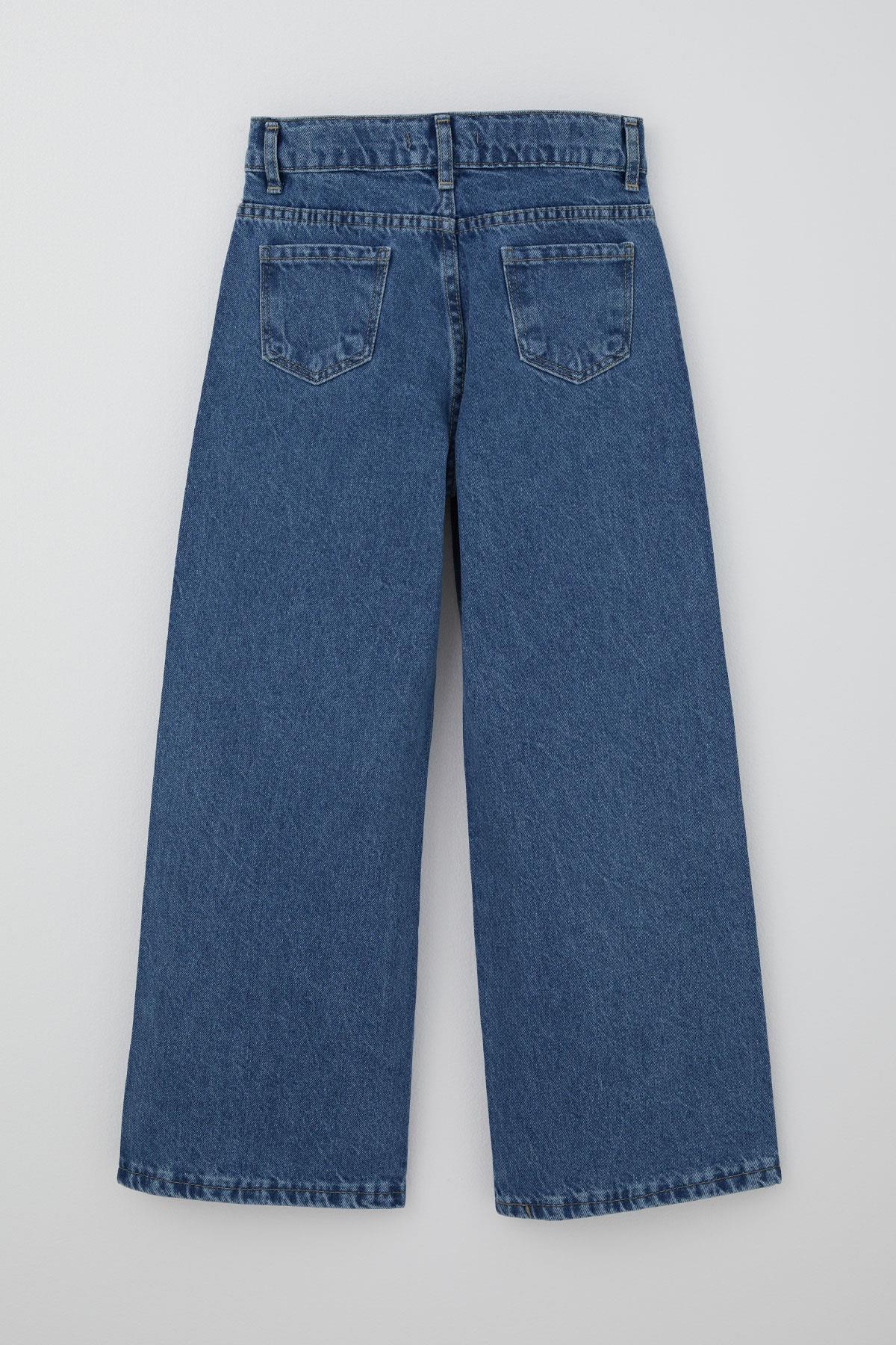 Breeze Kız Çocuk Jean Pantolon Taş Aksesuarlı Fermuarlı Cepli Mavi (10-14 Yaş)