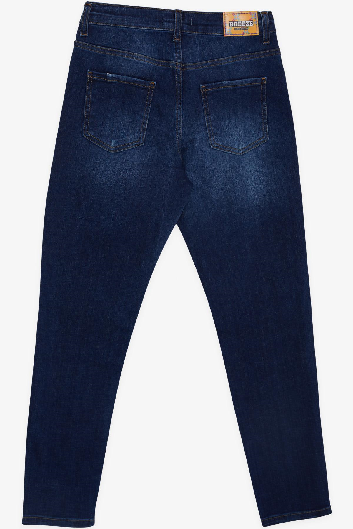 Breeze Kız Çocuk Jean Pantolon Taşlanmış Cepli Düğmeli Mavi (9-14 Yaş)
