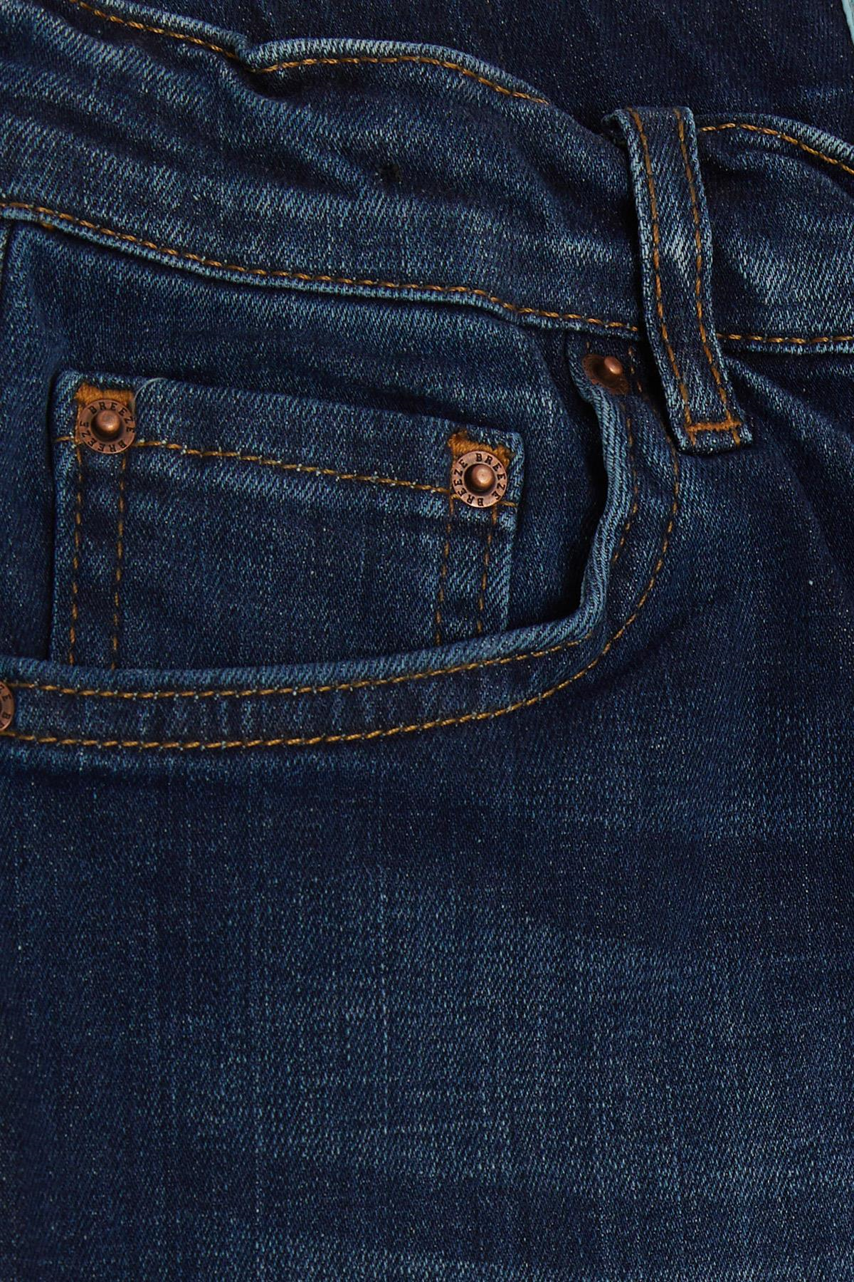 Breeze Kız Çocuk Jean Pantolon Taşlanmış Cepli Düğmeli Mavi (9-14 Yaş)