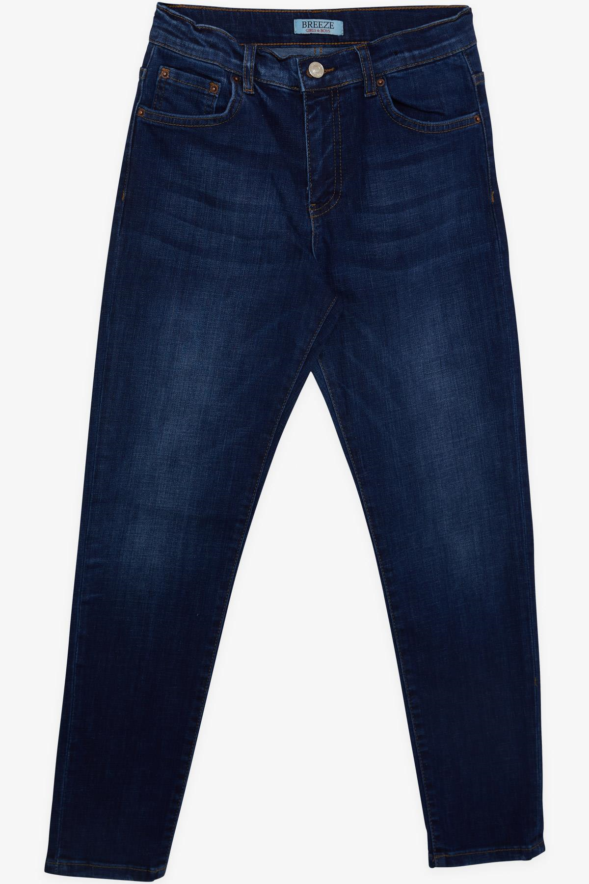 Breeze Kız Çocuk Jean Pantolon Taşlanmış Cepli Düğmeli Mavi (9-14 Yaş)