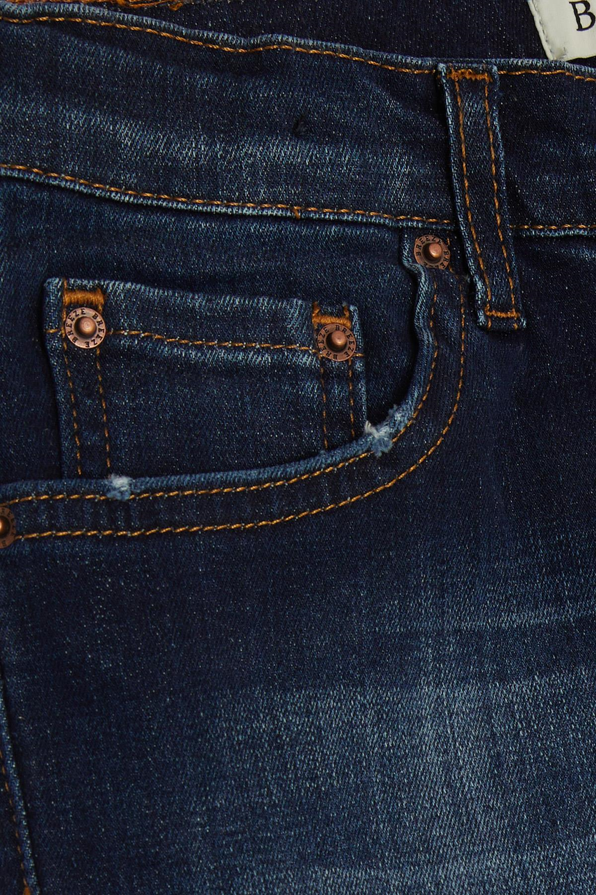 Breeze Kız Çocuk Jean Pantolon Taşlanmış Cepli Düğmeli Koyu Mavi (9-14 Yaş)