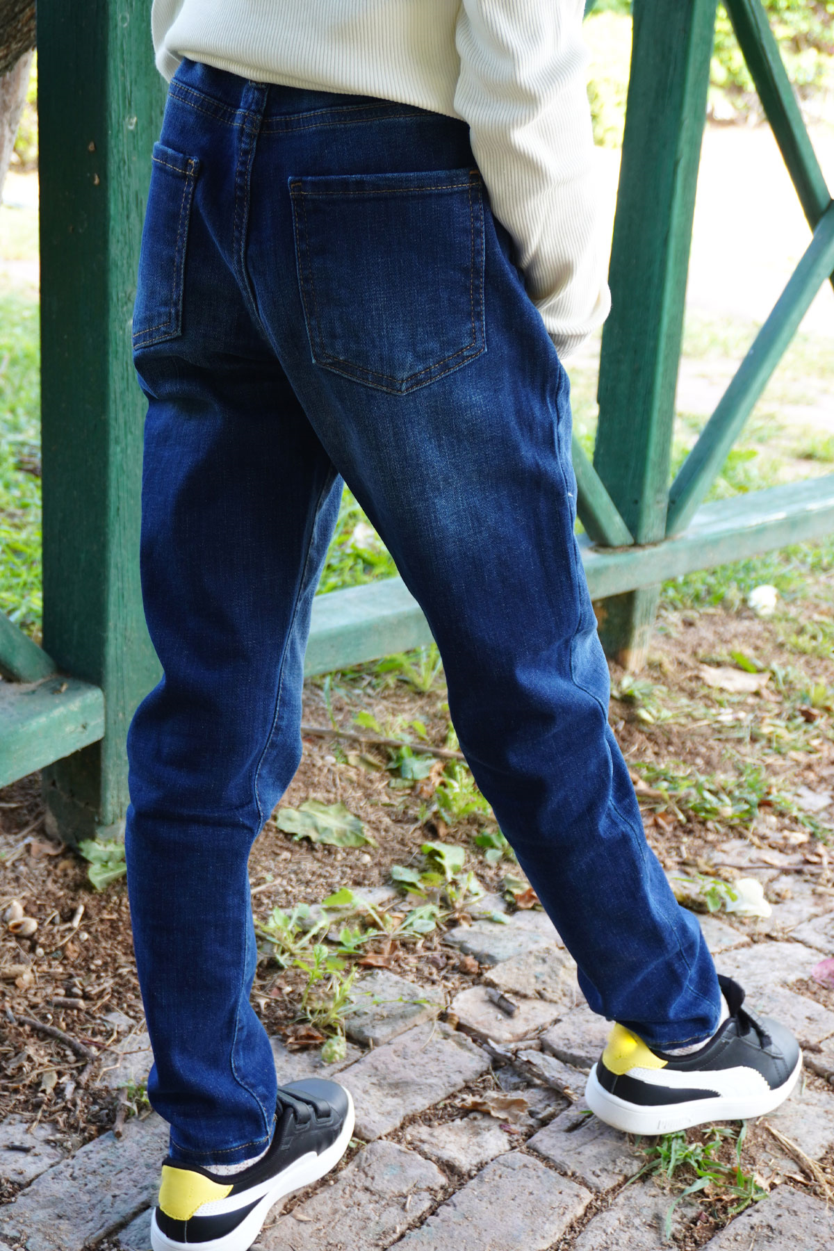 Breeze Kız Çocuk Jean Pantolon Taşlanmış Cepli Düğmeli Mavi (9-14 Yaş)