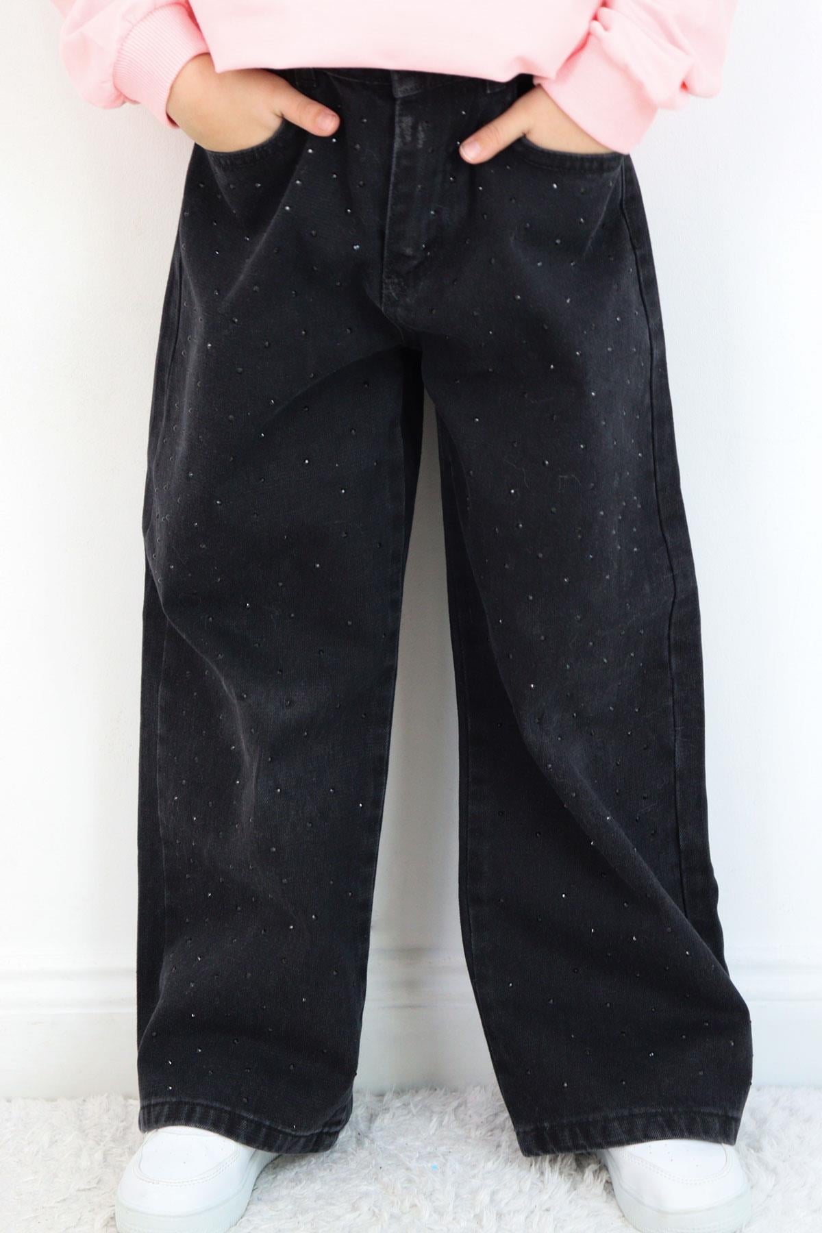 Breeze Kız Çocuk Jean Pantolon Taşlı Cepli Siyah (5-9 Yaş)