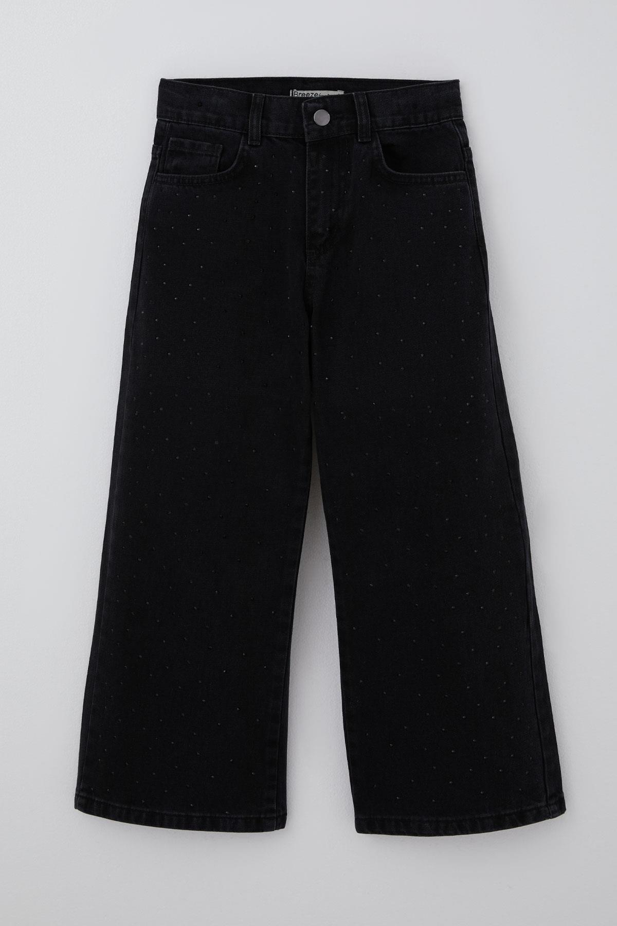 Breeze Kız Çocuk Jean Pantolon Taşlı Cepli Siyah (5-9 Yaş)