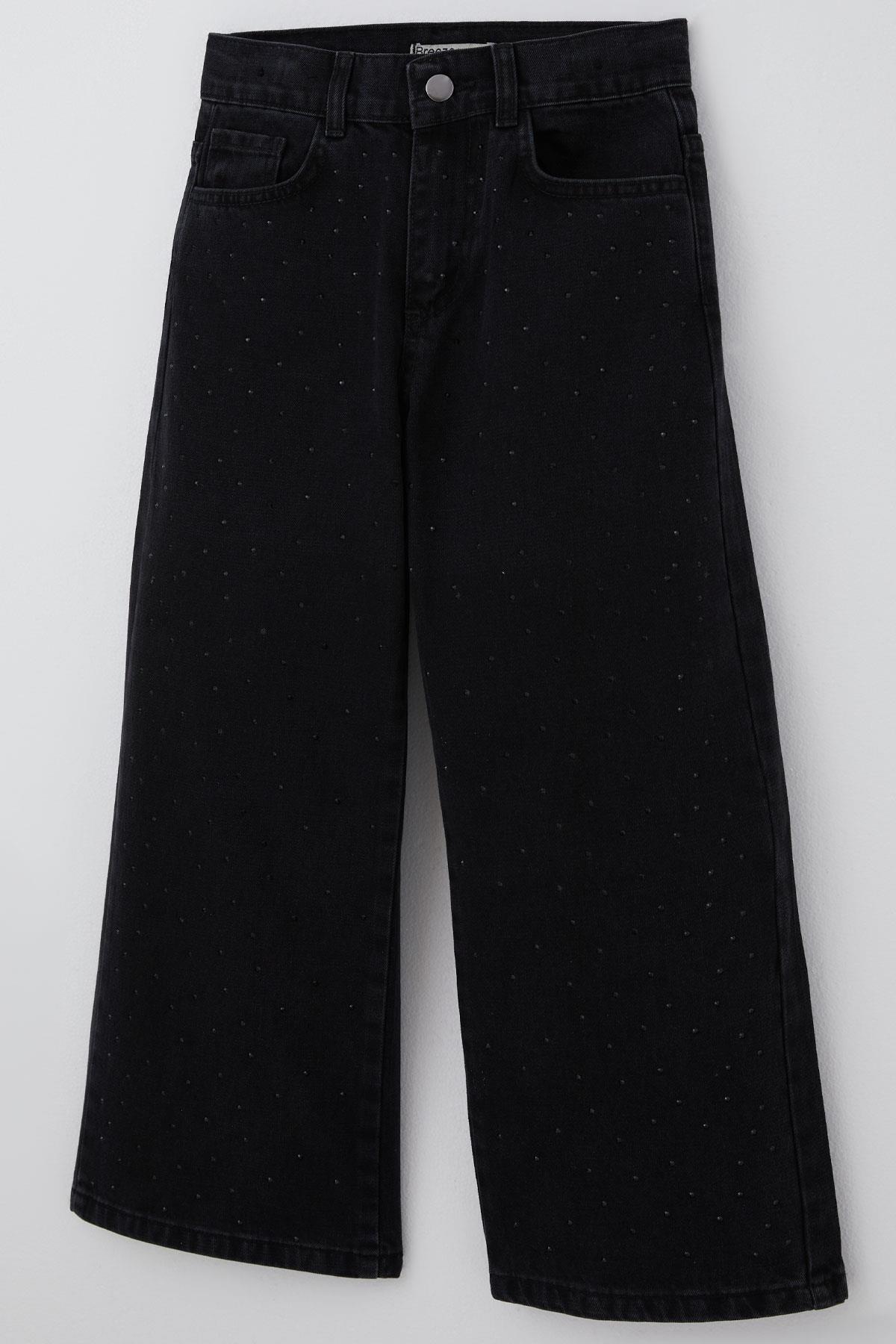 Breeze Kız Çocuk Jean Pantolon Taşlı Cepli Siyah (5-9 Yaş)