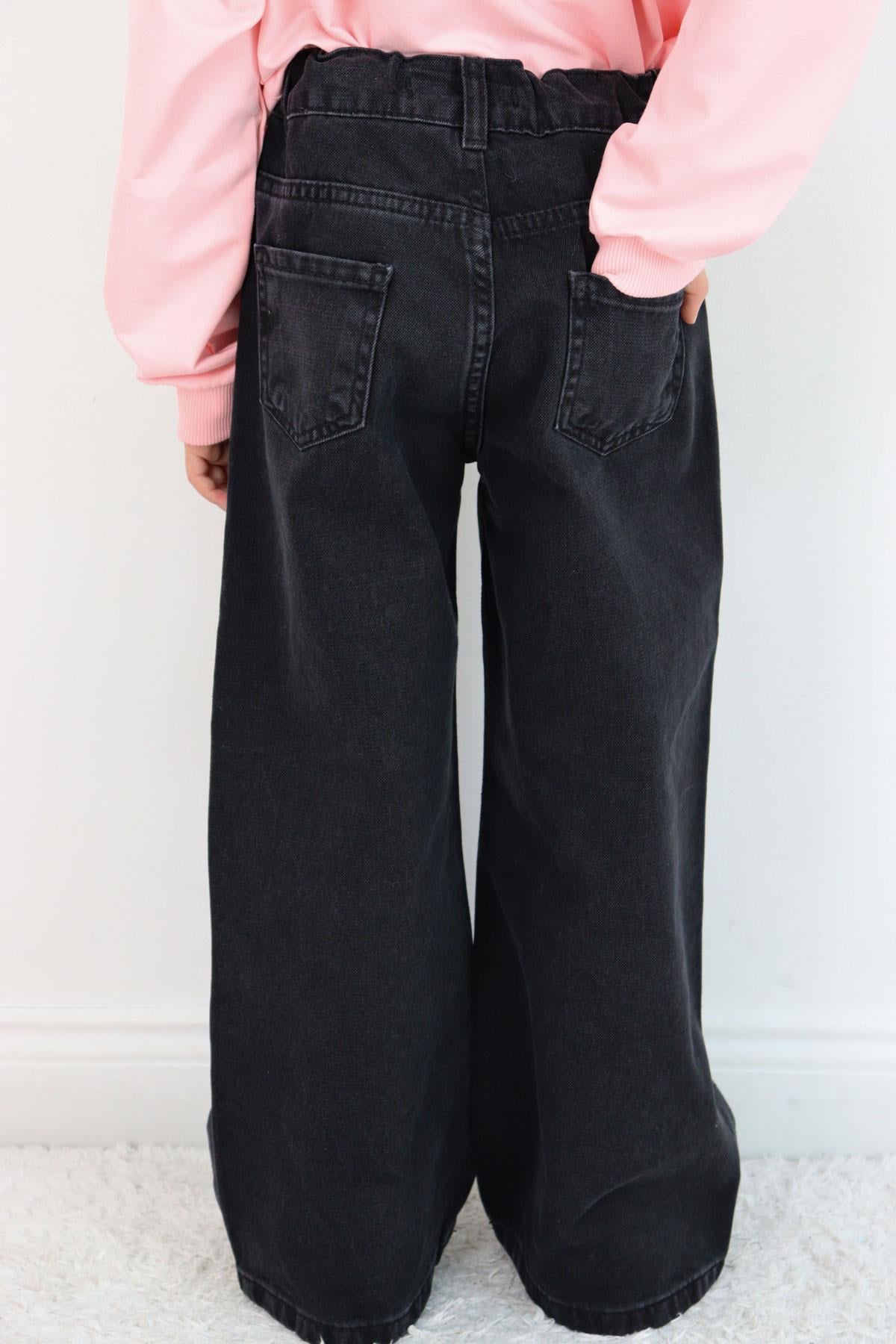 Breeze Kız Çocuk Jean Pantolon Taşlı Cepli Siyah (5-9 Yaş)