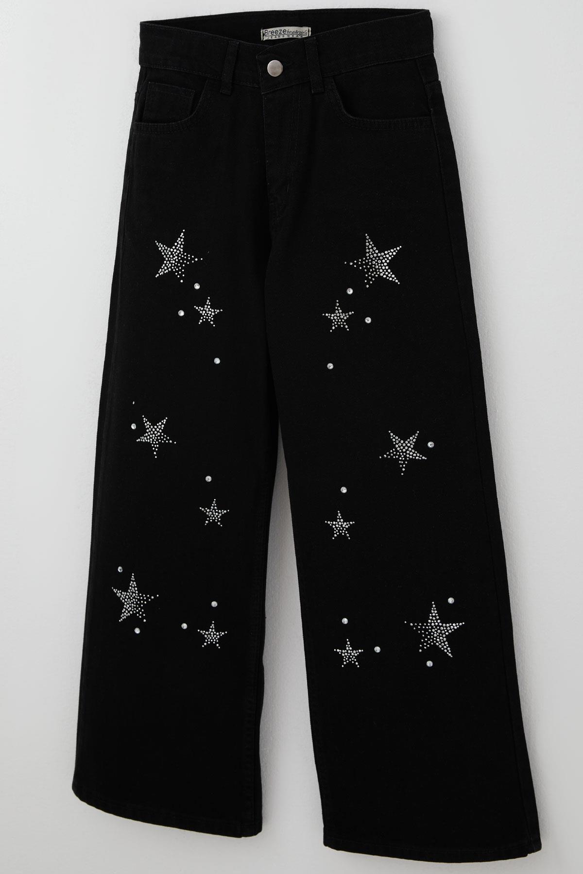 Breeze Kız Çocuk Jean Pantolon Taşlı Yıldız Aksesuarlı Siyah (10-14 Yaş)