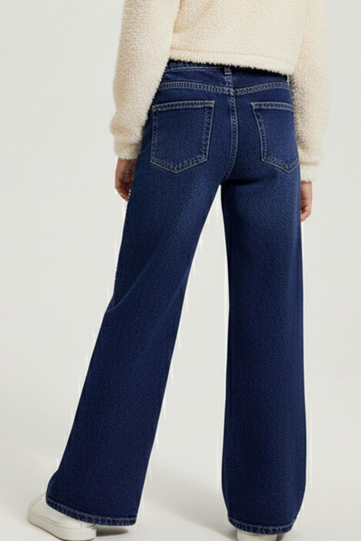 Breeze Kız Çocuk Jean Pantolon Taşlı Yıldız Baskılı Koyu Mavi (5-8 Yaş)