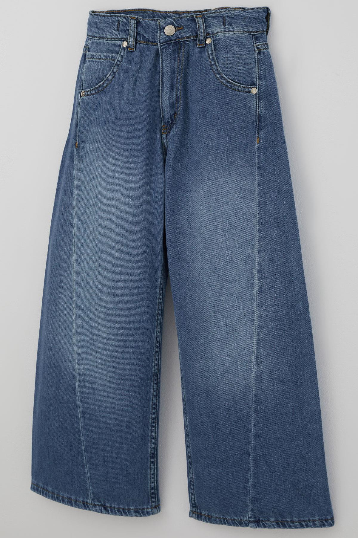 Breeze Kız Çocuk Jean Pantolon Yıkamalı Fermuarlı Düğmeli Mavi (4-8 Yaş)