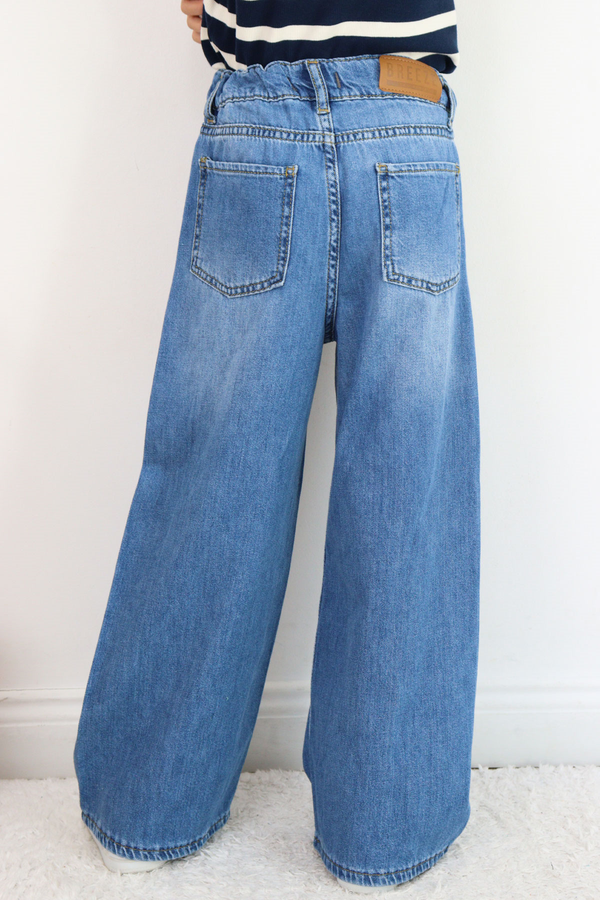 Breeze Kız Çocuk Jean Pantolon Yıkamalı Fermuarlı Düğmeli Mavi (4-8 Yaş)