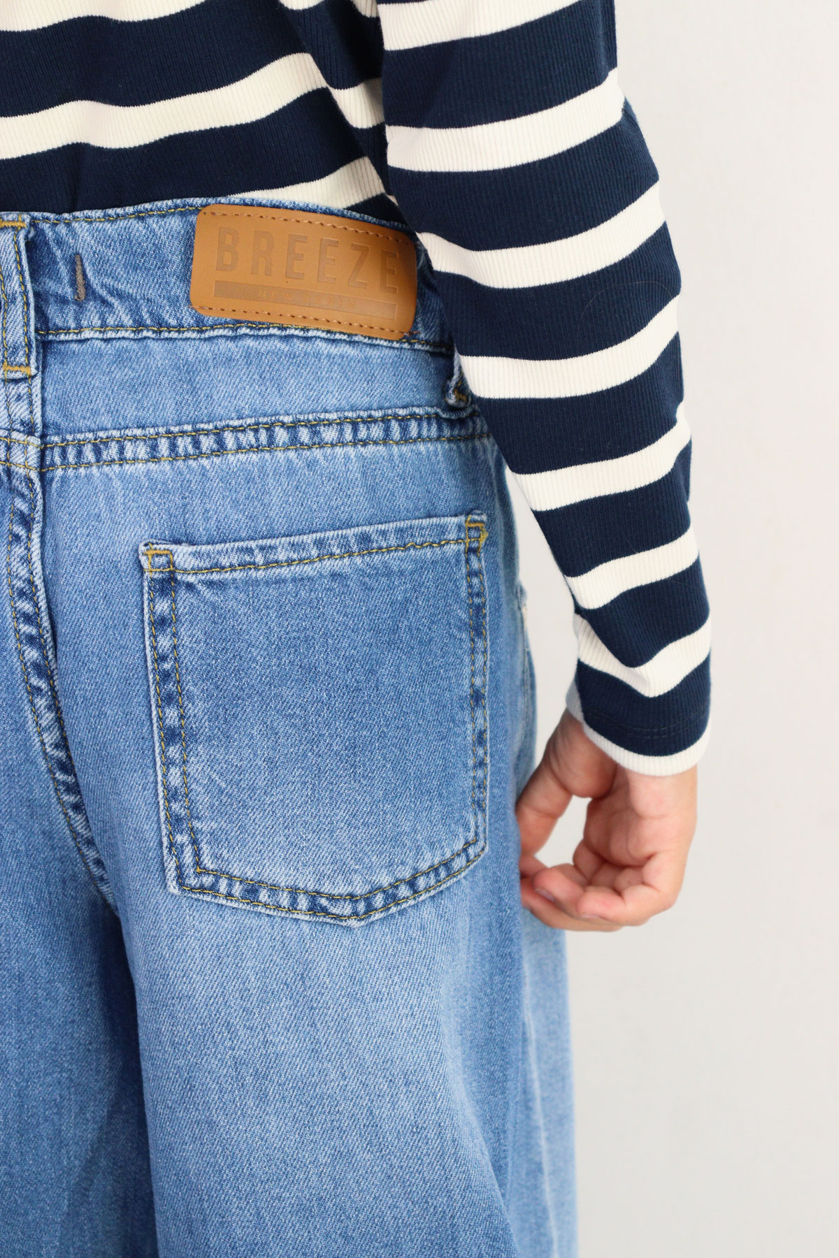 Breeze Kız Çocuk Jean Pantolon Yıkamalı Fermuarlı Düğmeli Mavi (4-8 Yaş)