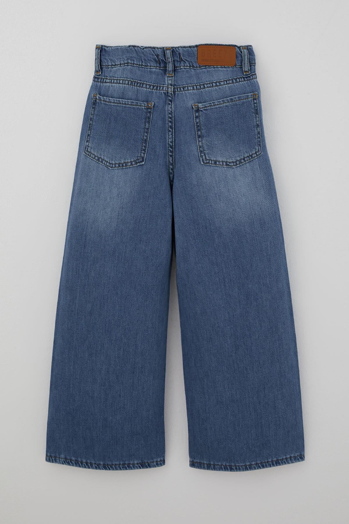 Breeze Kız Çocuk Jean Pantolon Yıkamalı Fermuarlı Düğmeli Mavi (4-8 Yaş)