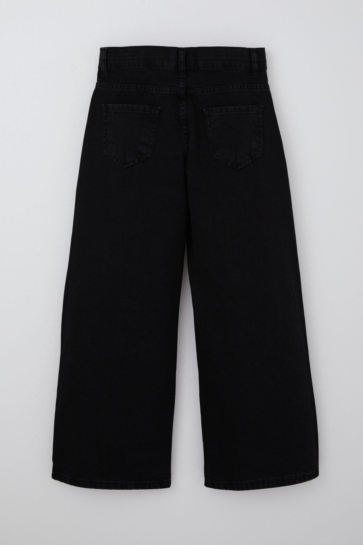 Breeze Kız Çocuk Jean Pantolon Yıldız Baskılı Fermuarlı Düğmeli Siyah (10-14 Yaş)