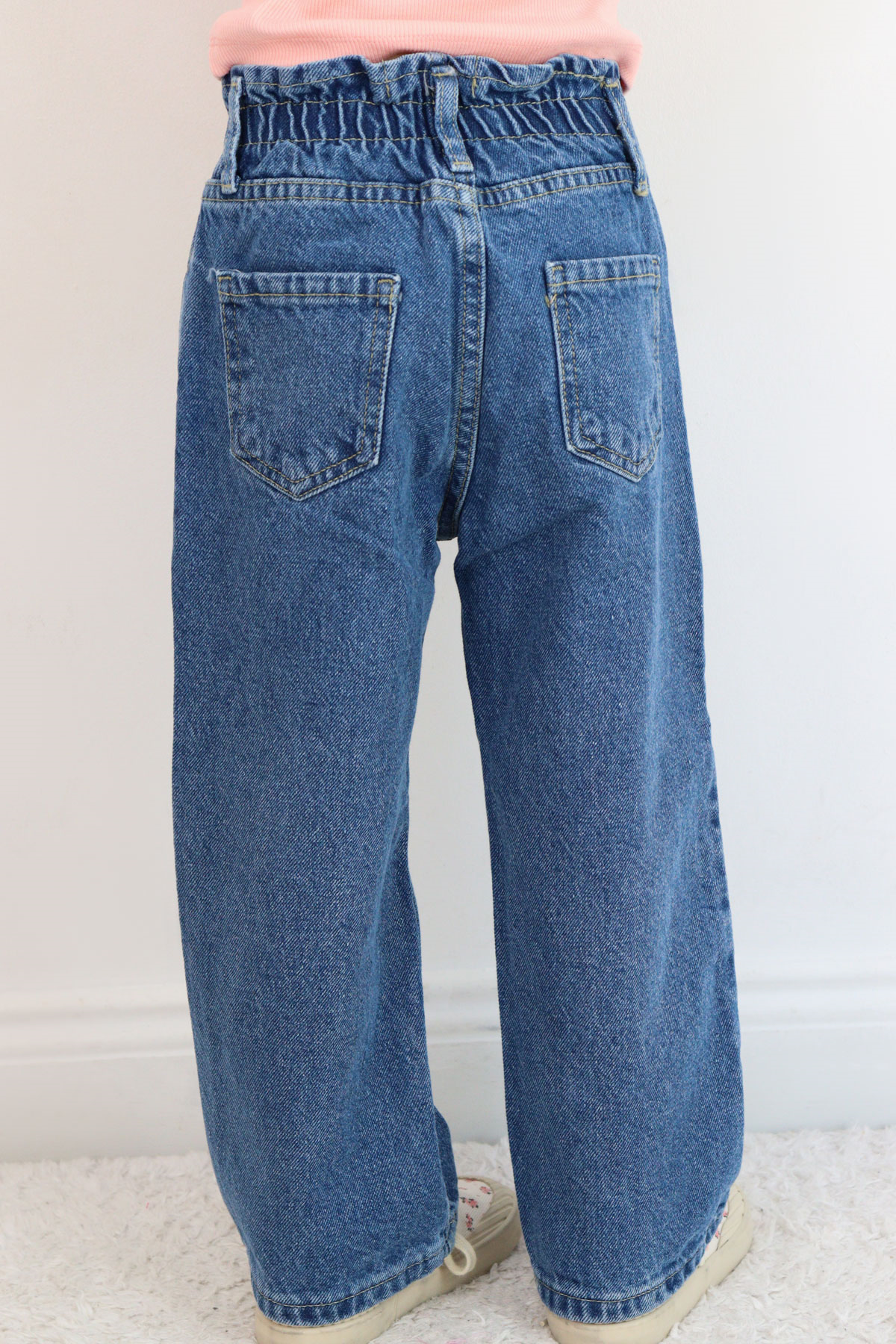 Breeze Kız Çocuk Jean Pantolon Yıldız Nakışlı Beli Lastikli Düğmeli Mavi (1.5-5 Yaş)