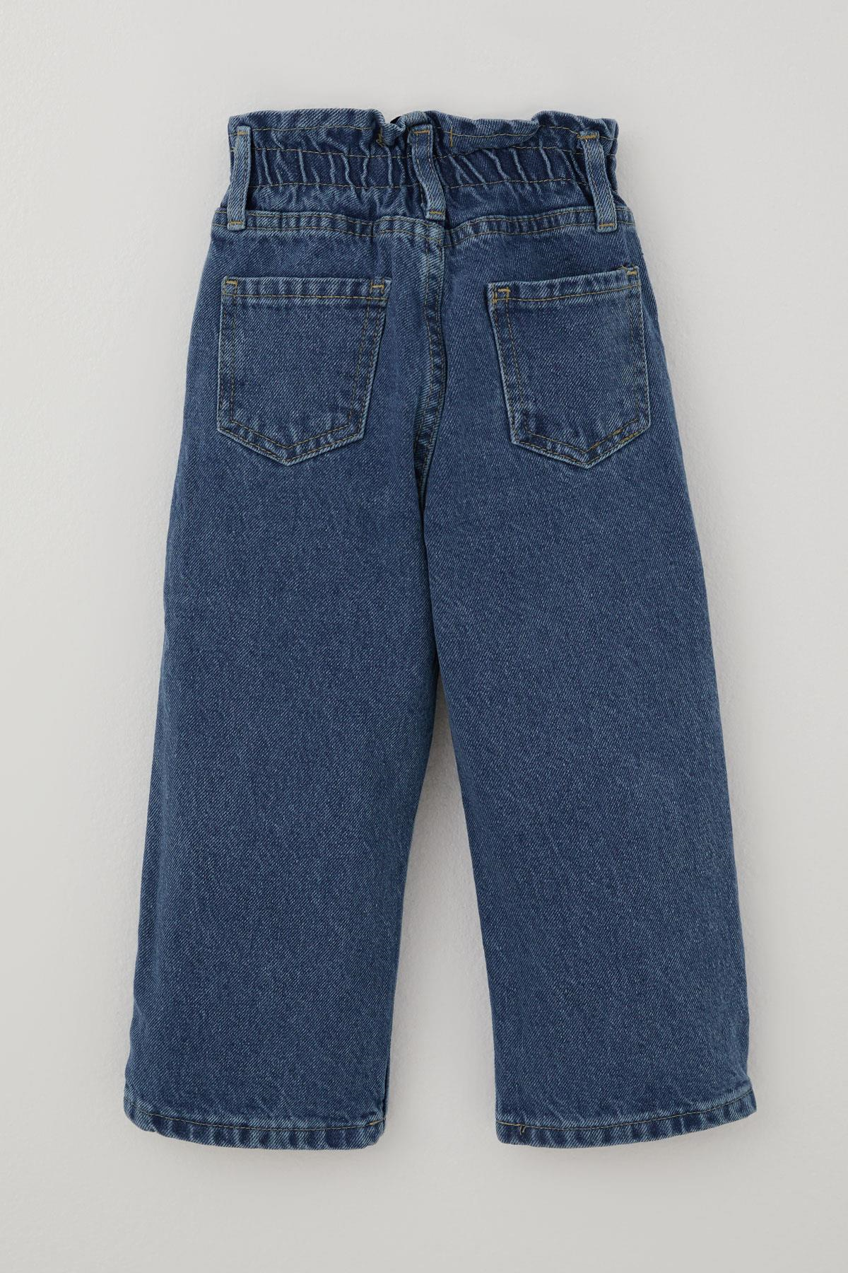 Breeze Kız Çocuk Jean Pantolon Yıldız Nakışlı Beli Lastikli Düğmeli Mavi (1.5-5 Yaş)