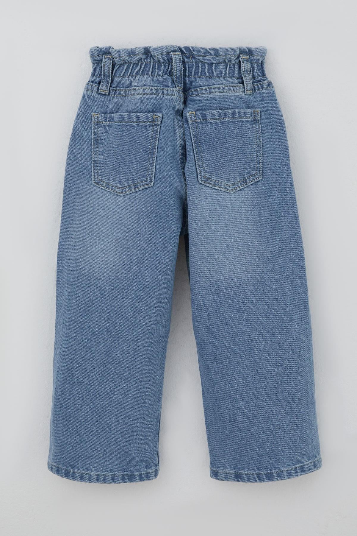 Breeze Kız Çocuk Jean Pantolon Yıldız Nakışlı Beli Lastikli Düğmeli Açık Mavi (1.5-2 Yaş)