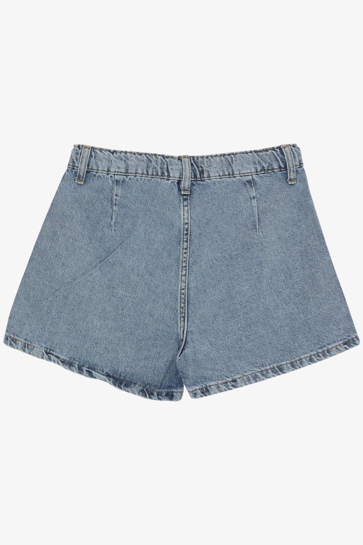 Breeze Kız Çocuk Jean Şort Etek Pileli Püsküllü Mavi (10-13 Yaş)