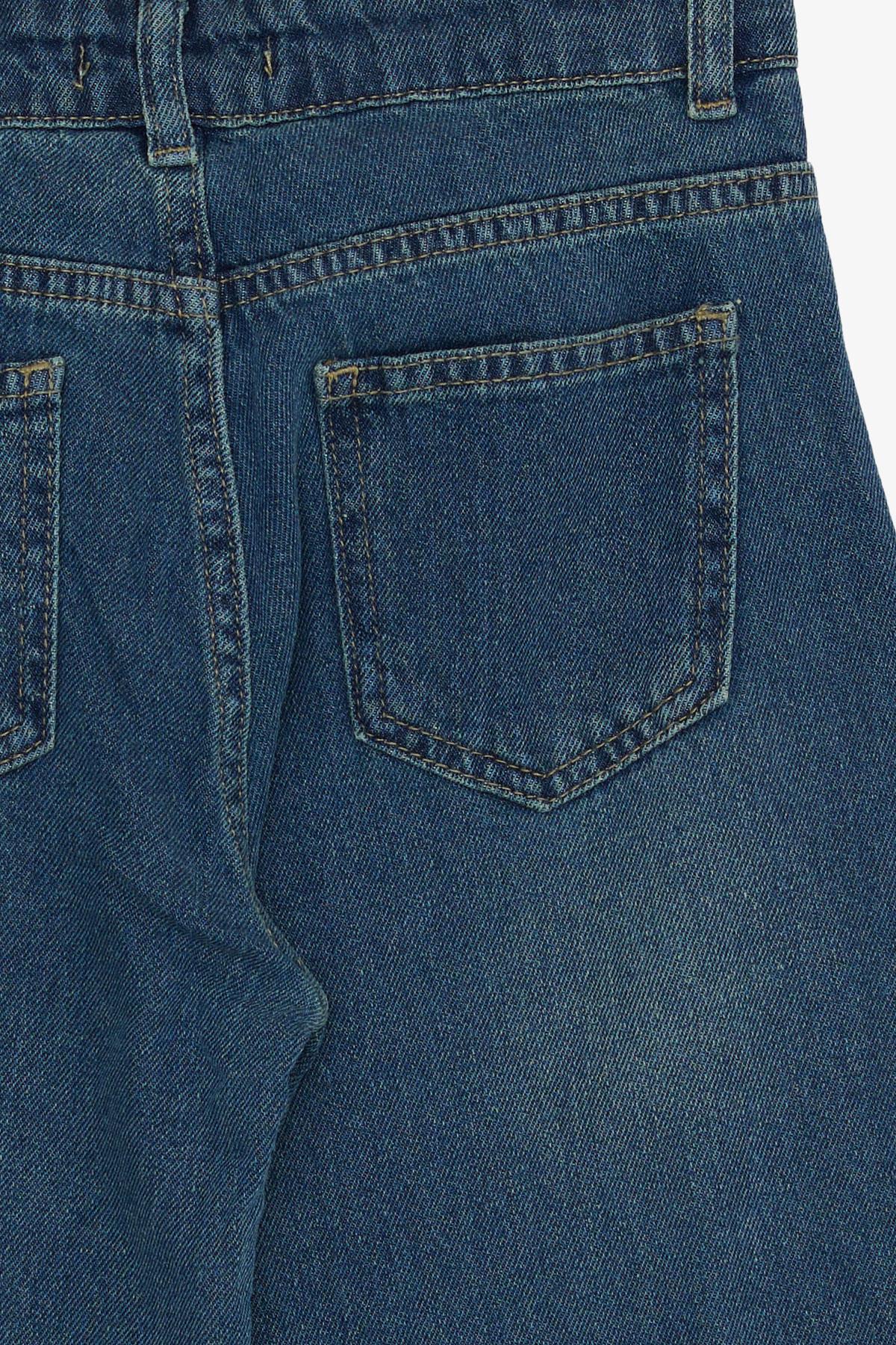 Breeze Kız Çocuk Jean Taşlanmış Pantalon Geniş Paça Cepli Mavi (10-14 Yaş)