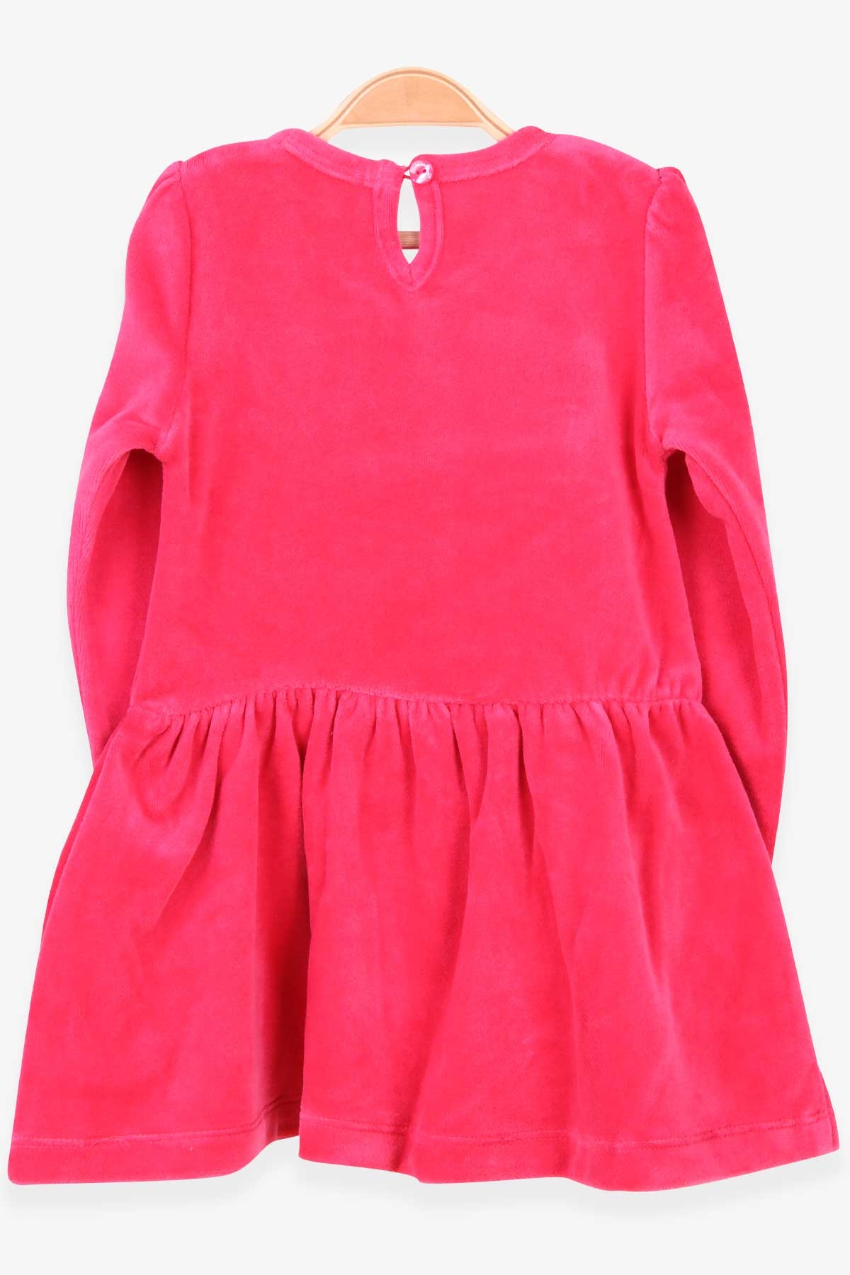 Breeze Kız Çocuk Kadife Elbise Fiyonk Desenli Pembe (3-8 Yaş)