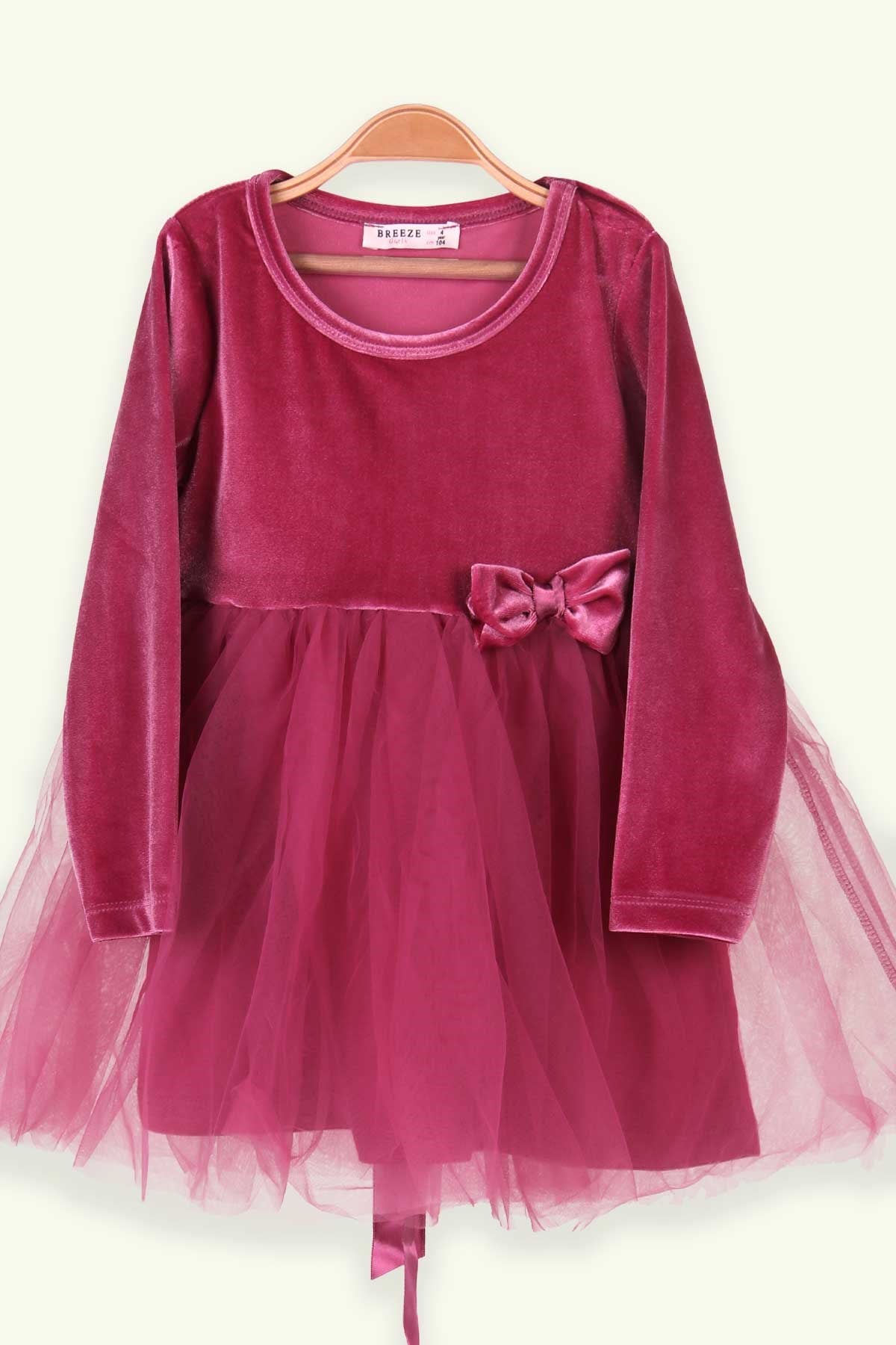 Breeze Kız Çocuk Kadife Elbise Tüllü Pembe (1.5-10 Yaş)