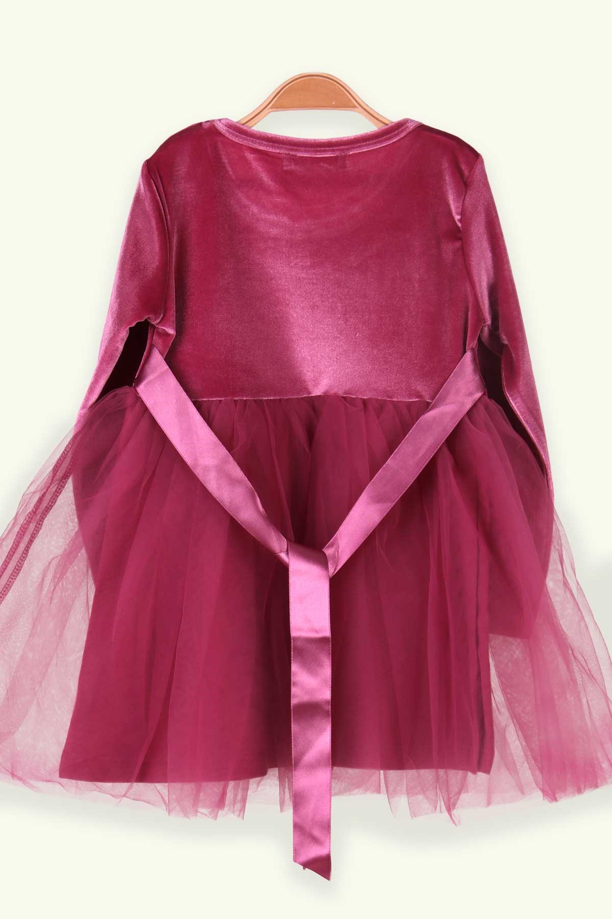 Breeze Kız Çocuk Kadife Elbise Tüllü Pembe (1.5-10 Yaş)