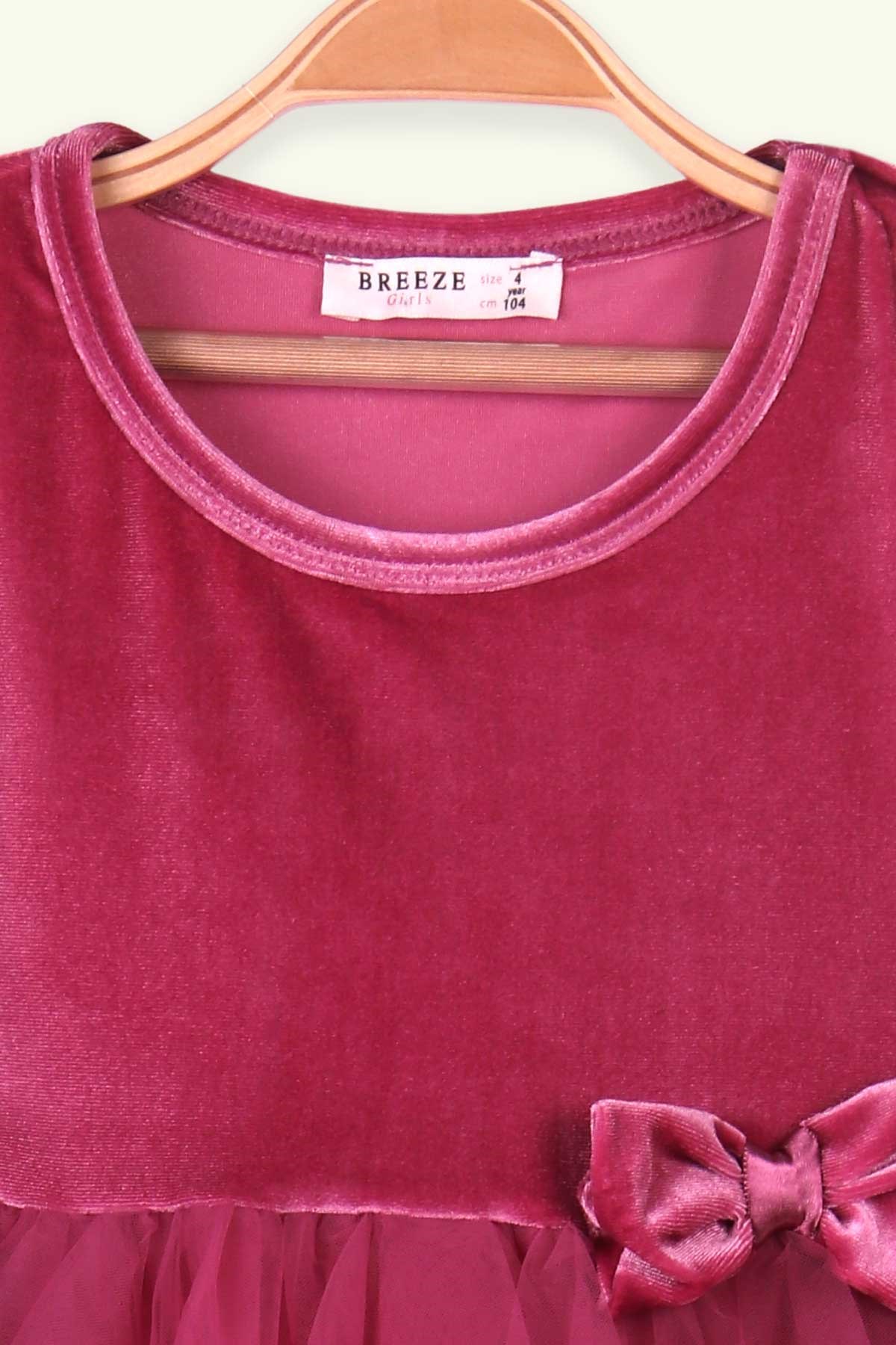Breeze Kız Çocuk Kadife Elbise Tüllü Pembe (1.5-10 Yaş)