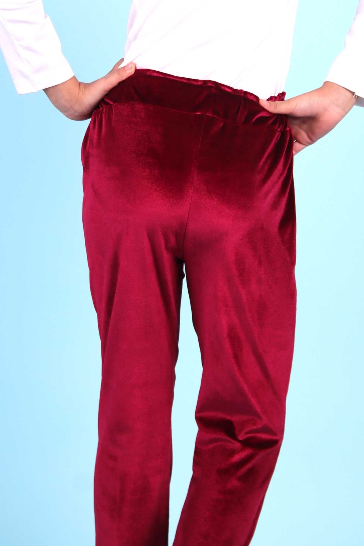 Breeze Kız Çocuk Kadife Eşofman Altı Basic Bordo (7-12 Yaş)