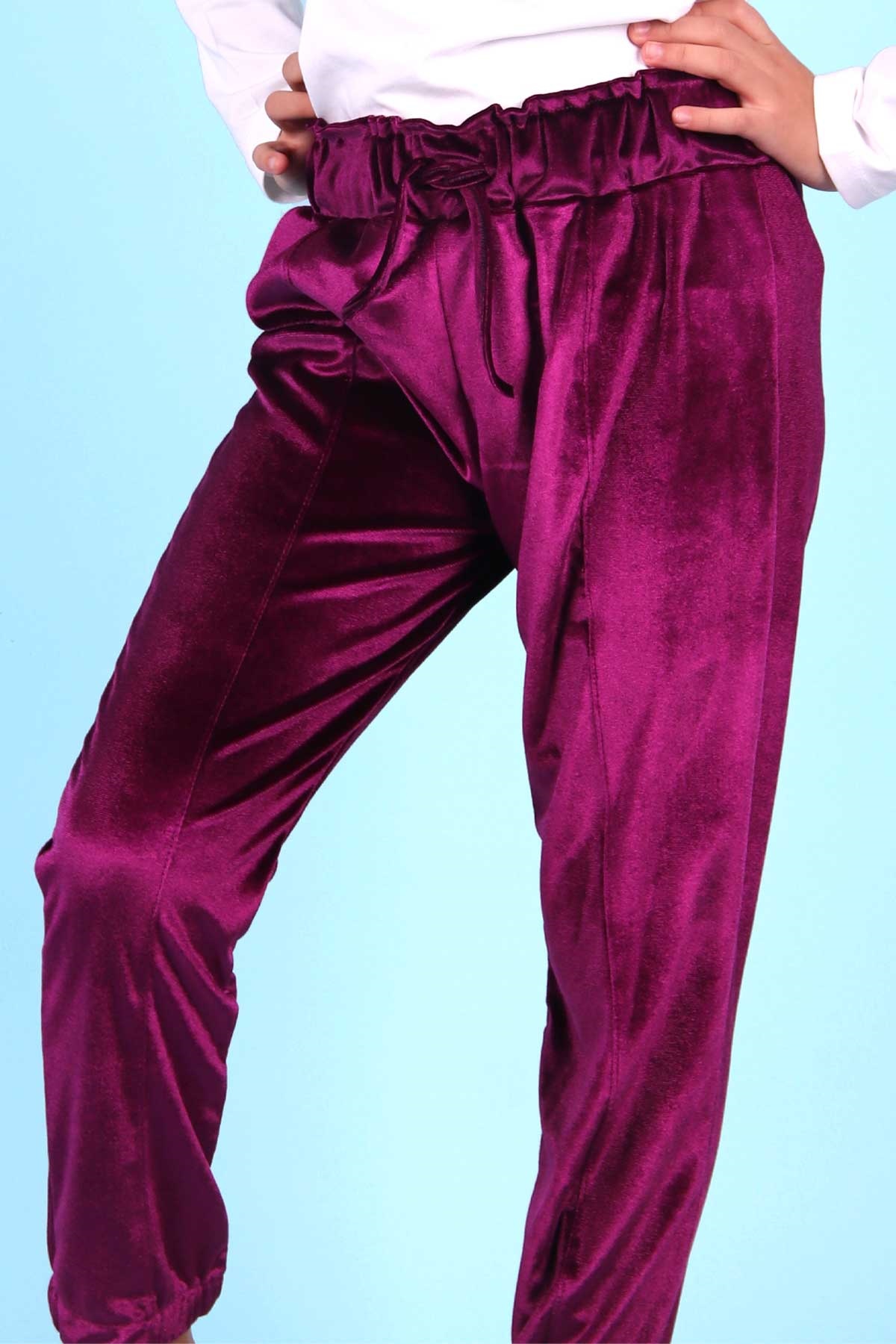 Breeze Kız Çocuk Kadife Eşofman Altı Basic Mor (7-12 Yaş)