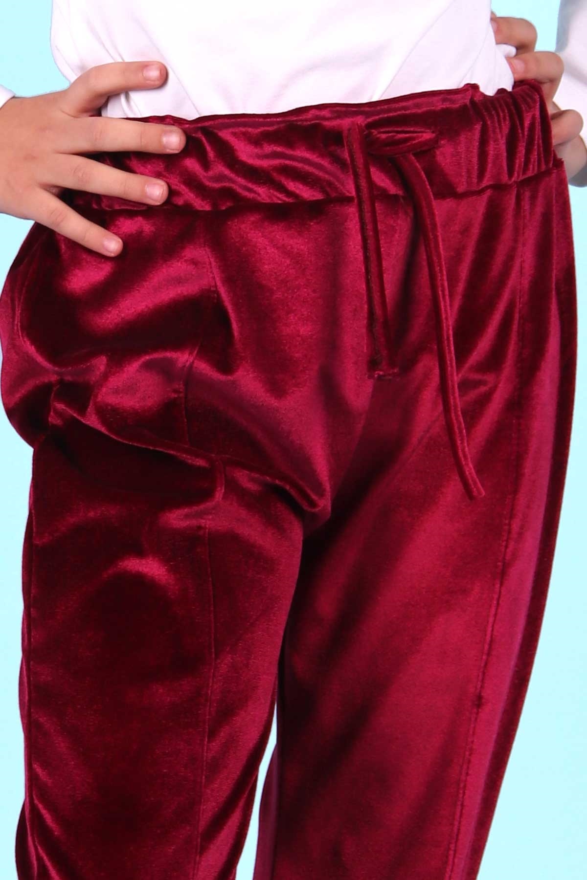 Breeze Kız Çocuk Kadife Eşofman Altı Basic Bordo (7-12 Yaş)